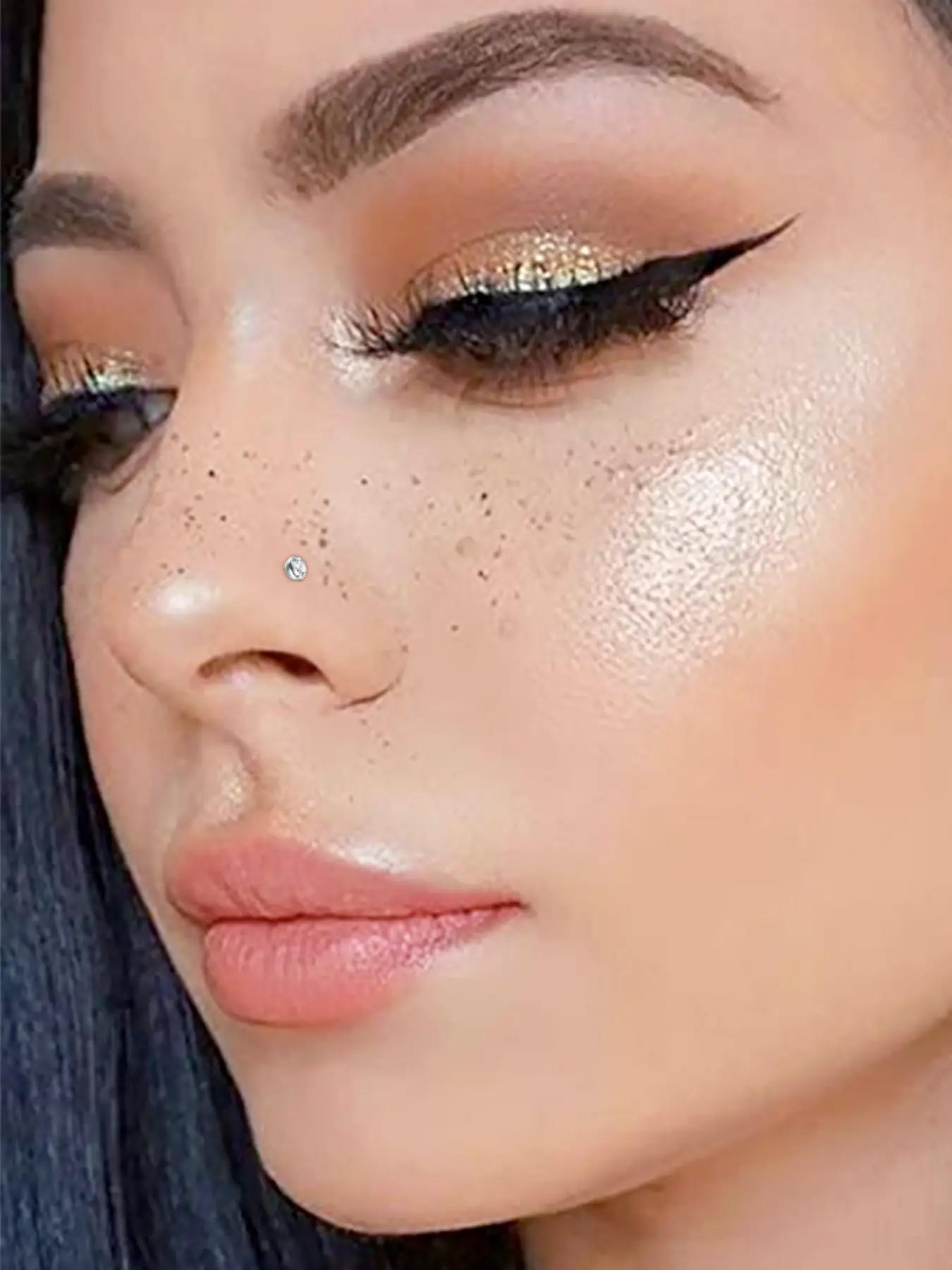 12pcs/set Rhinestone Decor Nose Studs, Stainless Steel Nose Rings, Fashion Body Jewelry for Women & Men