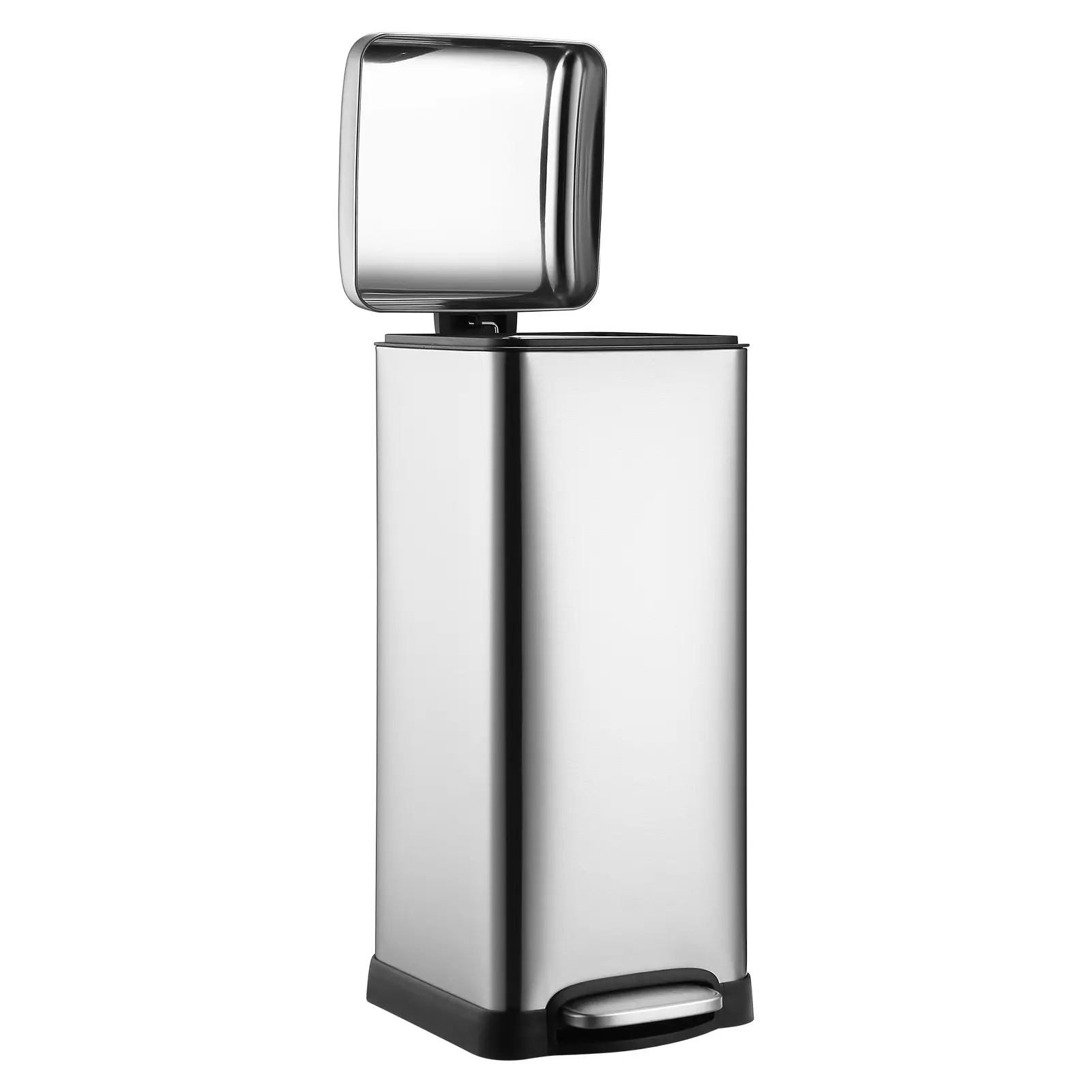 30 Liter  Kitchen Trash Can, Stainless Steel Rectangular Rubbish Bin with Removable Inner Bucket, Step Recycling Bin with Soft Close Lid