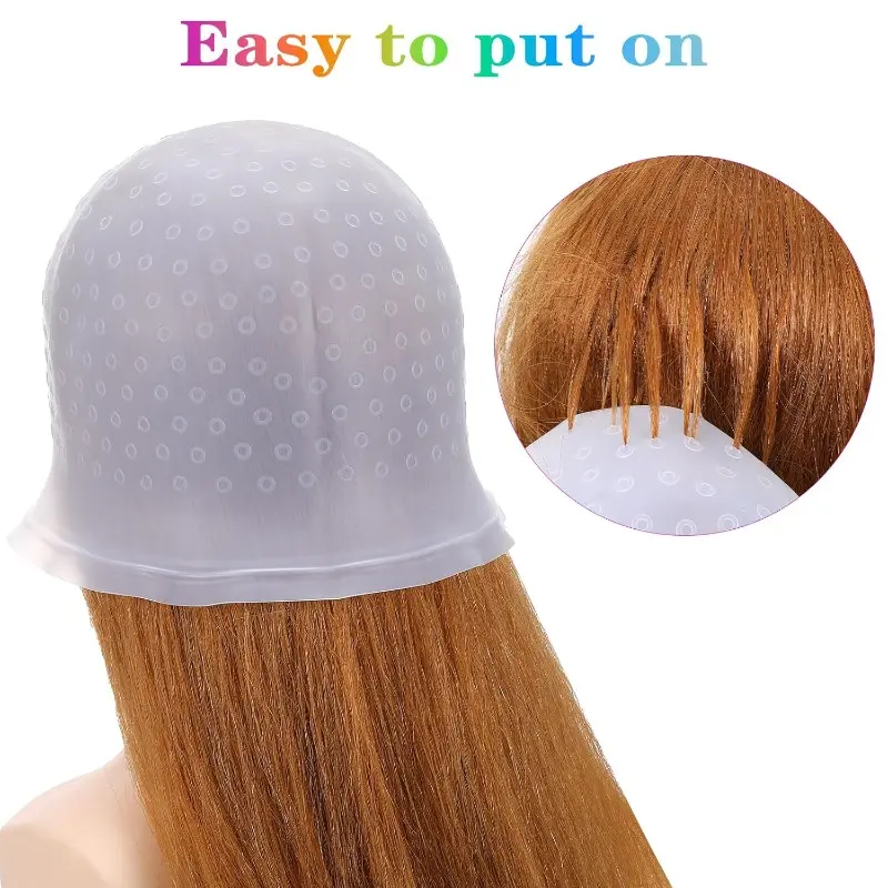 Hair Coloring Highlighting Cap with Crochet Hook Heatless Reusable Poked Hole Highlight Pull Through Caps Dye Tipping Frosting Cap for Women Men Dyeing Staining Hairdressing Hair Salon Tools