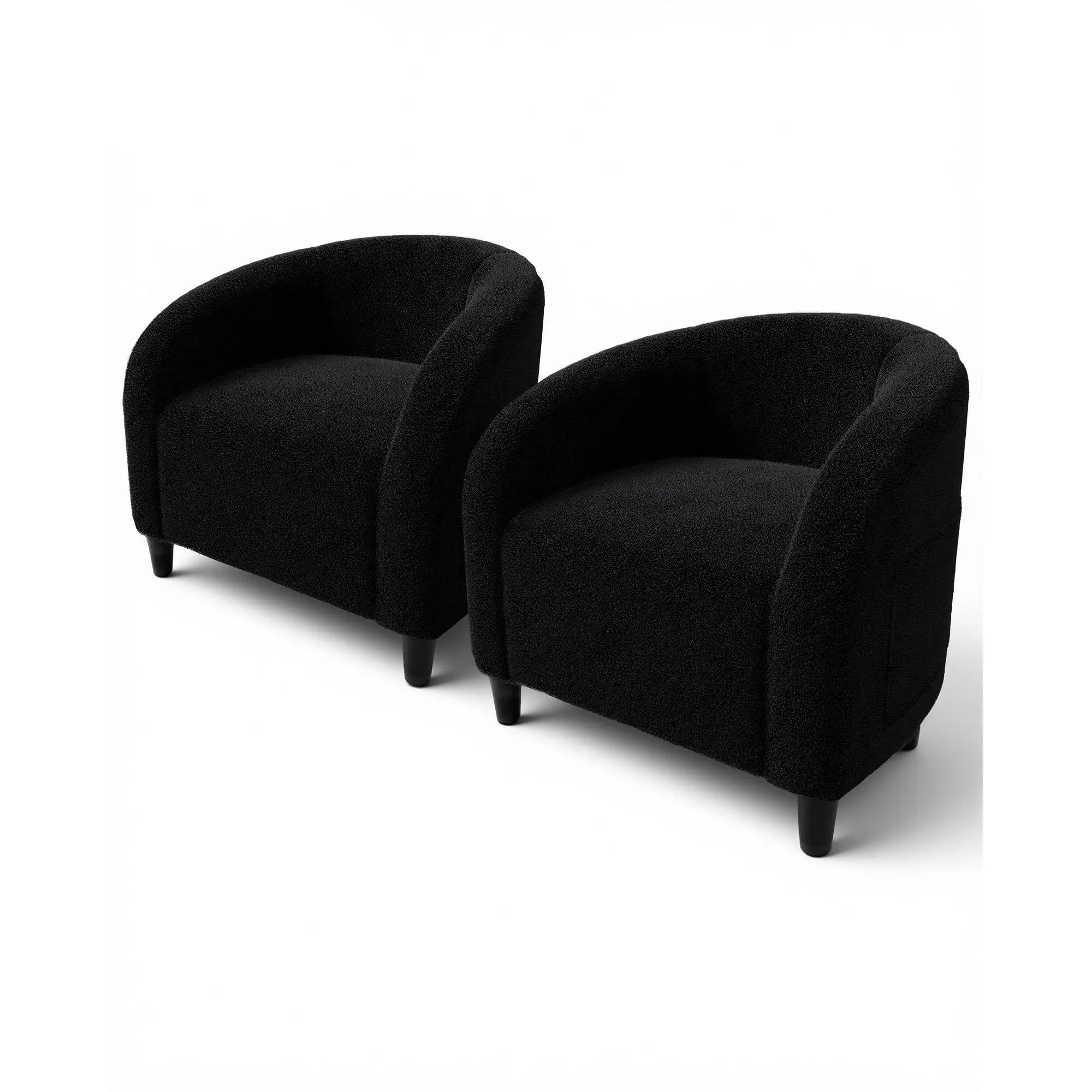 Garvee Set of 2 Sherpa Boucle Barrel Accent Chairs, Upholstered Club Armchairs with Rounded Back, Cozy Lounge Seating for Living Room, Bedroom, Reading Nook, Reception - Black/Yellow