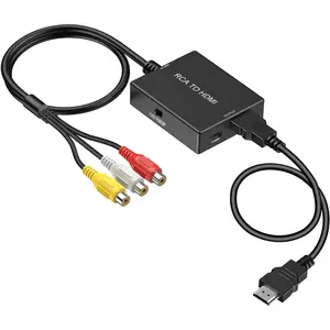 RCA to HDMI Adapter Converter, AV to HDMI Converter with HDMI Cable Supports PAL/NTSC for PS2/VHS/VCR/Blue-Ray DVD ect.