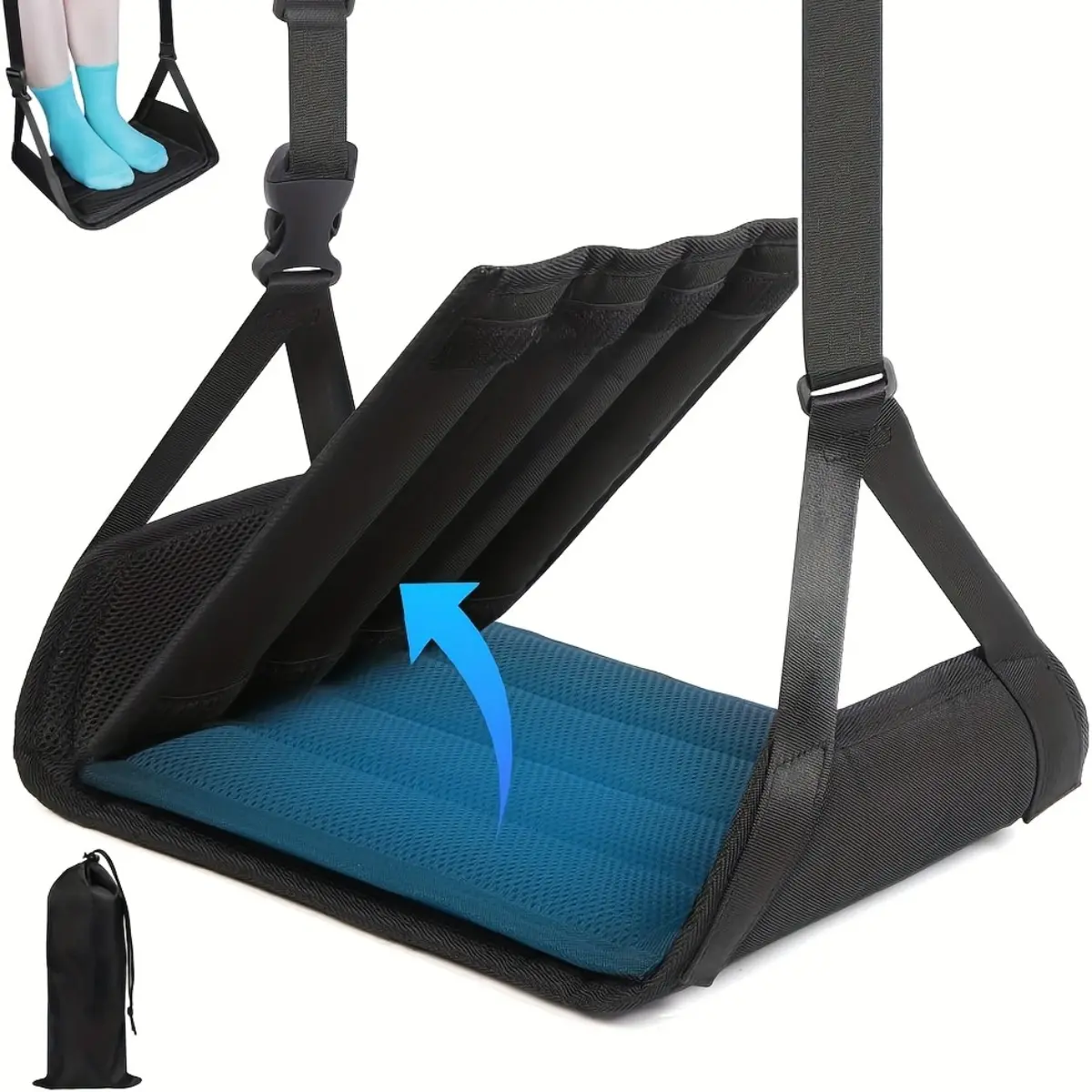 Airplane Foot Hammock Travel Footrest, Upgraded Wide Design with Removable Hard Board, Adjustable Portable Foot Cushion for Long Flights, Comfortable Leg Support Accessory for Airplane Seats, Ideal for Travel and Relaxation