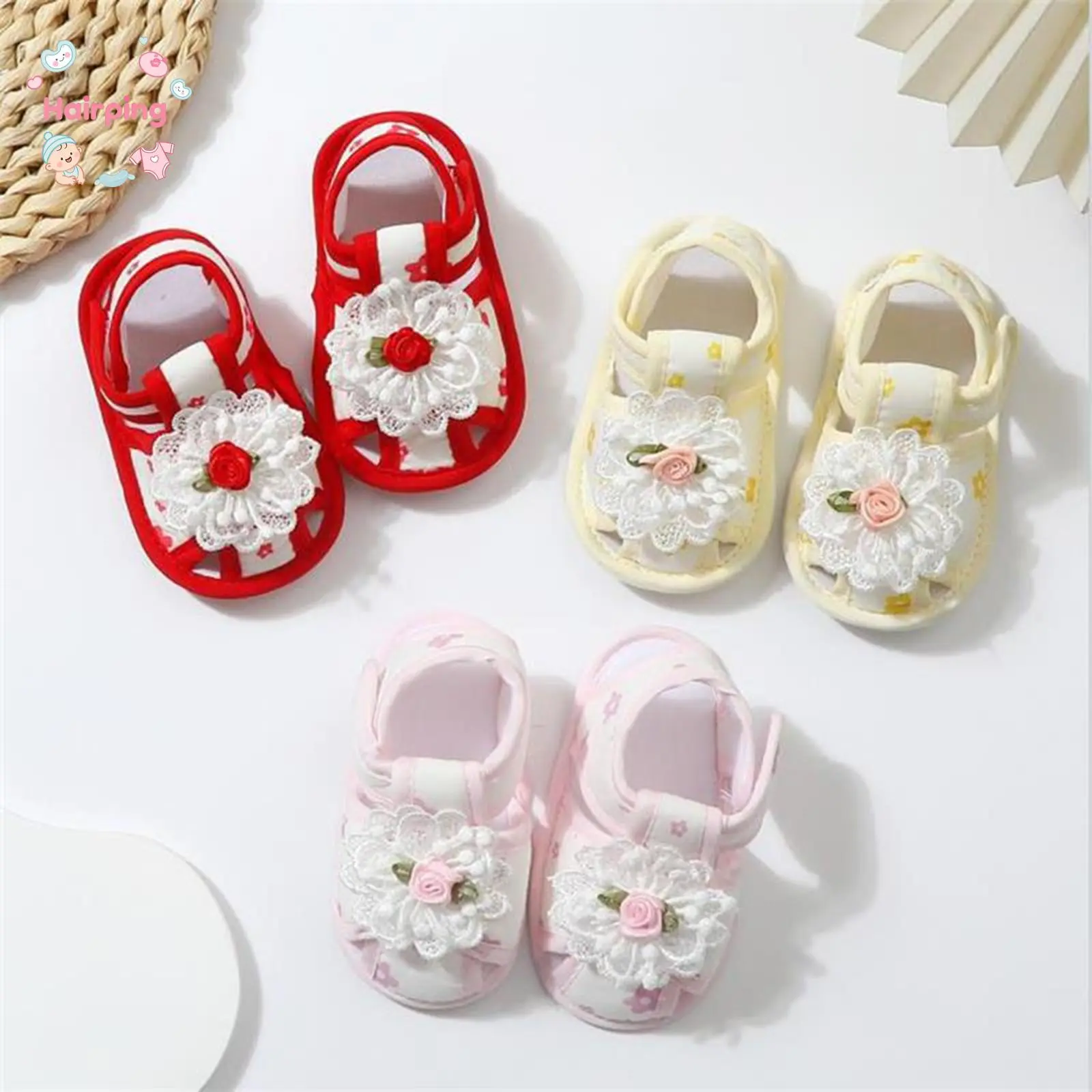 Newborn Baby Girls Crib Shoes Soft Sole Mary Jane Footwear Breathable Lace Tulle Flower Pearl Decor Adjustable Snap Strap Lightweight Pre Walker Shoes Infant Daily Photoshoot Special Occasion Dress Shoes Baby Shower Gift