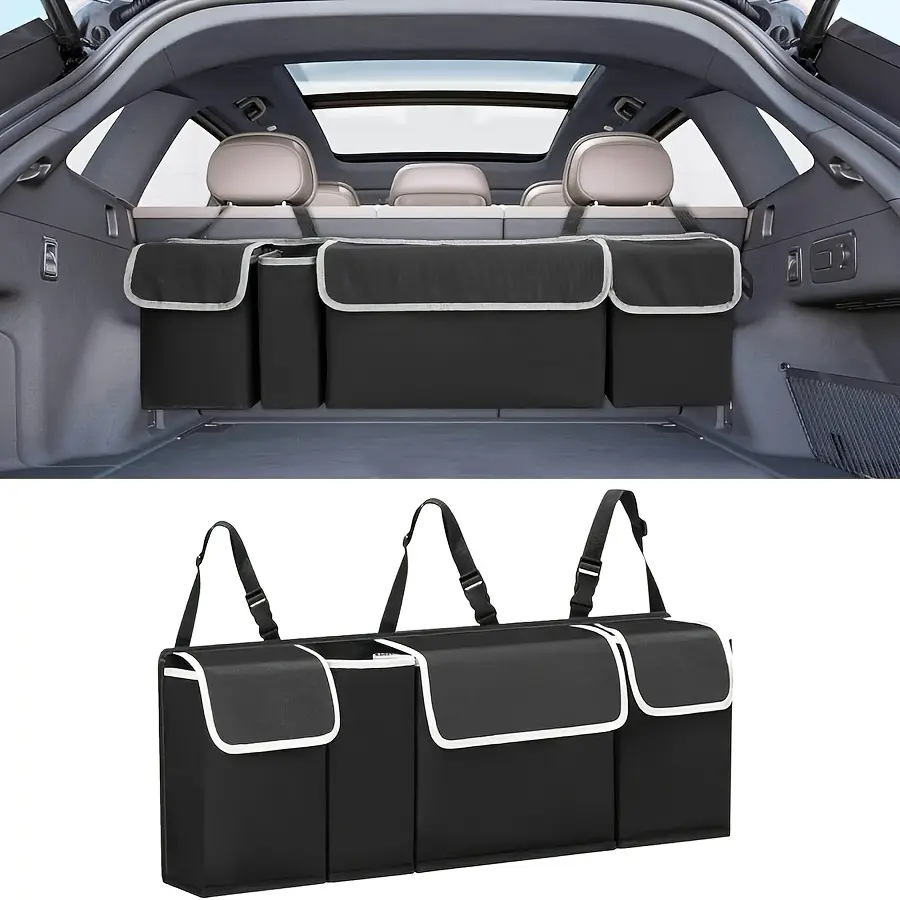 Foldable Car Trunk Hanging Organizer – 4 Pocket Backseat Storage Bag & Purse Hold, Car Trunk Organization And Storage, Rear Seat Hanging Storage Bag, Suitable for SUV, Truck, MPV, for JEEP, MPV Car Accessories for Womenpurse Holder for Car