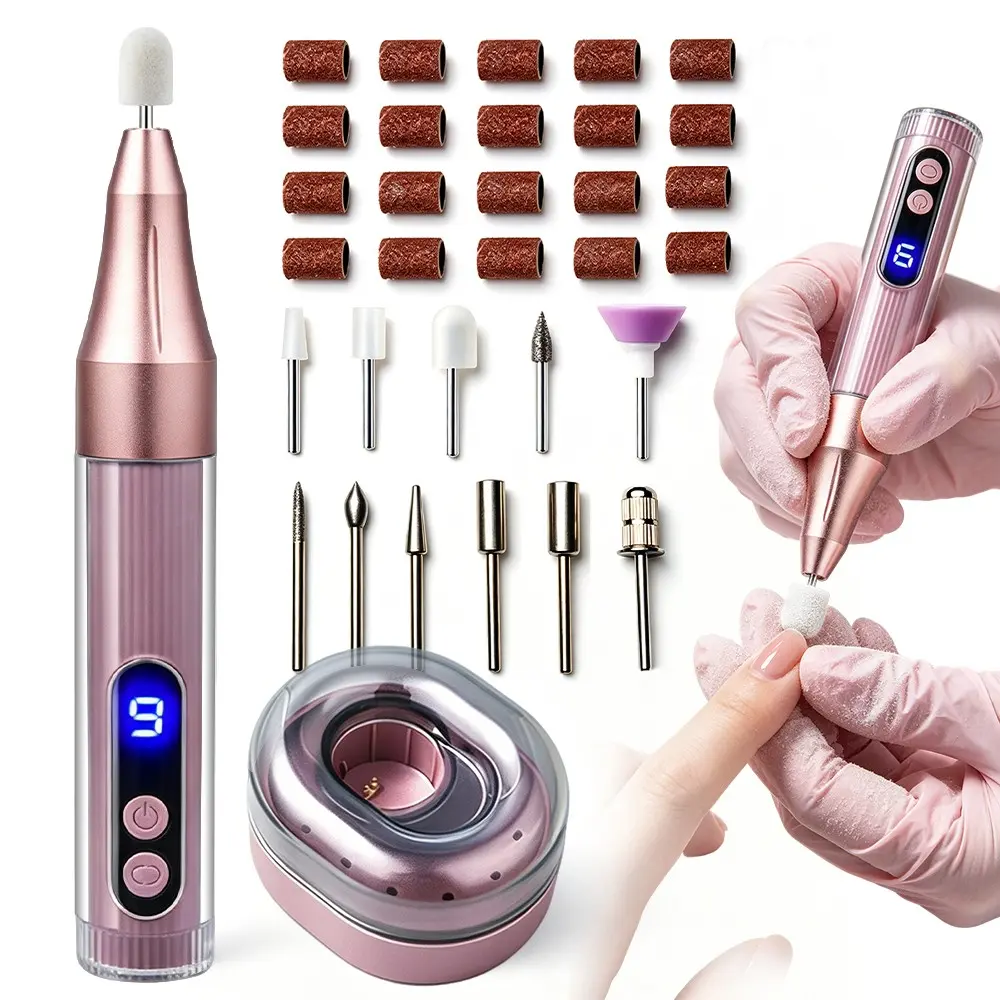 Professional Nail File Machine, New Electric Grinder Set, Cordless Pedicure Machine, USB Charging 500mah Battery, 9 Speed Settings, Ideal for Nail and Foot Care