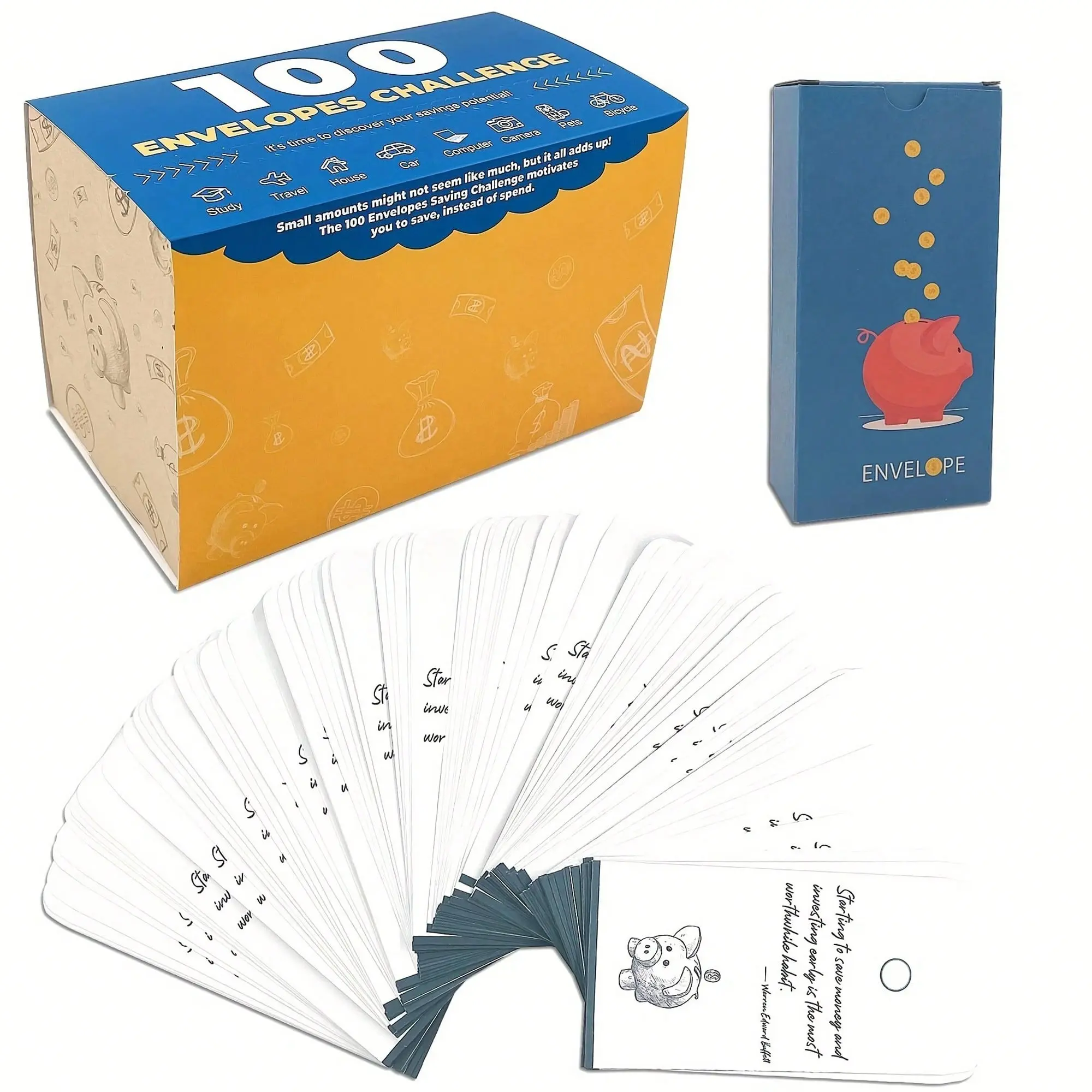 100 Envelope Challenge Savings Box with 100 Cash Envelopes, Save $5,050 Money Saving Challenge Kit, Cash Stuffing Budget Organizer and Goal Tracker, Gift for Adults, Couples and Families