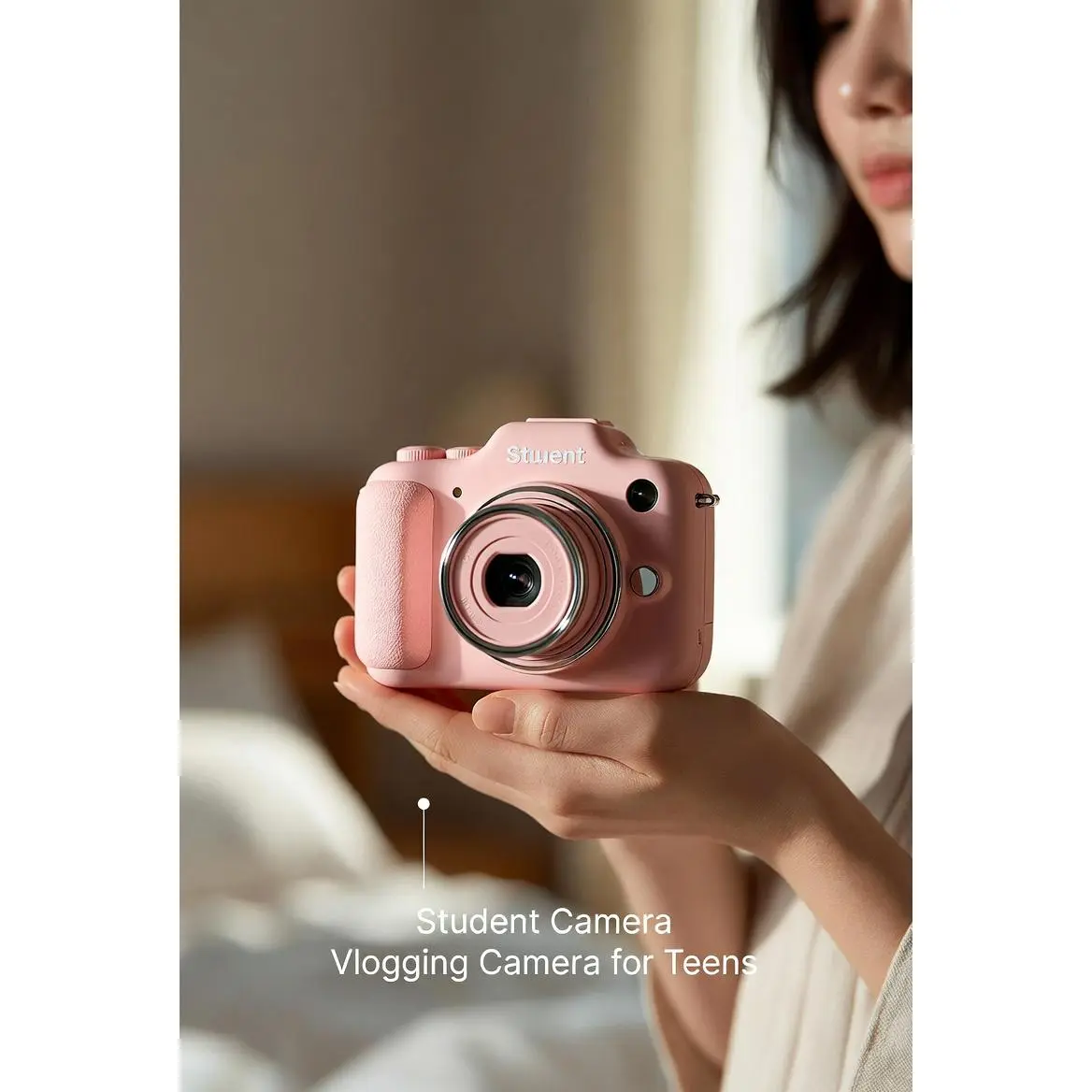 4K Digital Camera White Compact Point-and-Shoot Portable Camera with Filters for Teens Campus Travel