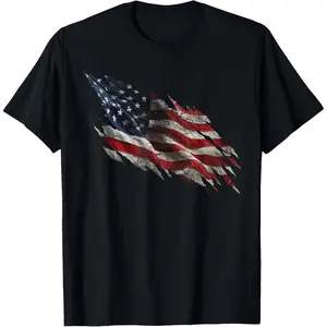 Distressed Tattered American Flag T-Shirt- Classic Flag Day shirt Unisex 100% Cotton Crew Neck T-Shirt Breathable Casual Everyday Wear Affordable Graphic Soft t shirt Cheap t shirts