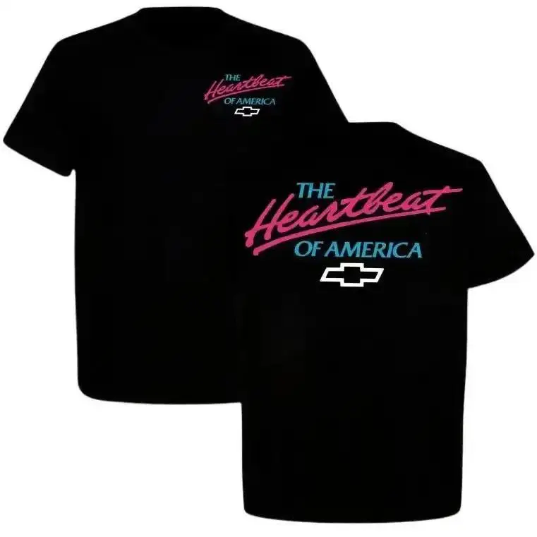 Women's Short-Sleeve Round Neck Streetwear T-Shirt - Retro Neon "The Heartbeat Of America" Chevy Graphic Casual Top, Shortsleeve, Tshirt