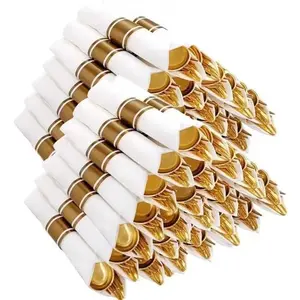 400 count Pre Rolled  Plastic Silverware Sets - Heavy Duty  Cutlery - Include 100 Pack Wrapped Disposable Utensils with Napkins for Parties, Dinners & Weddings