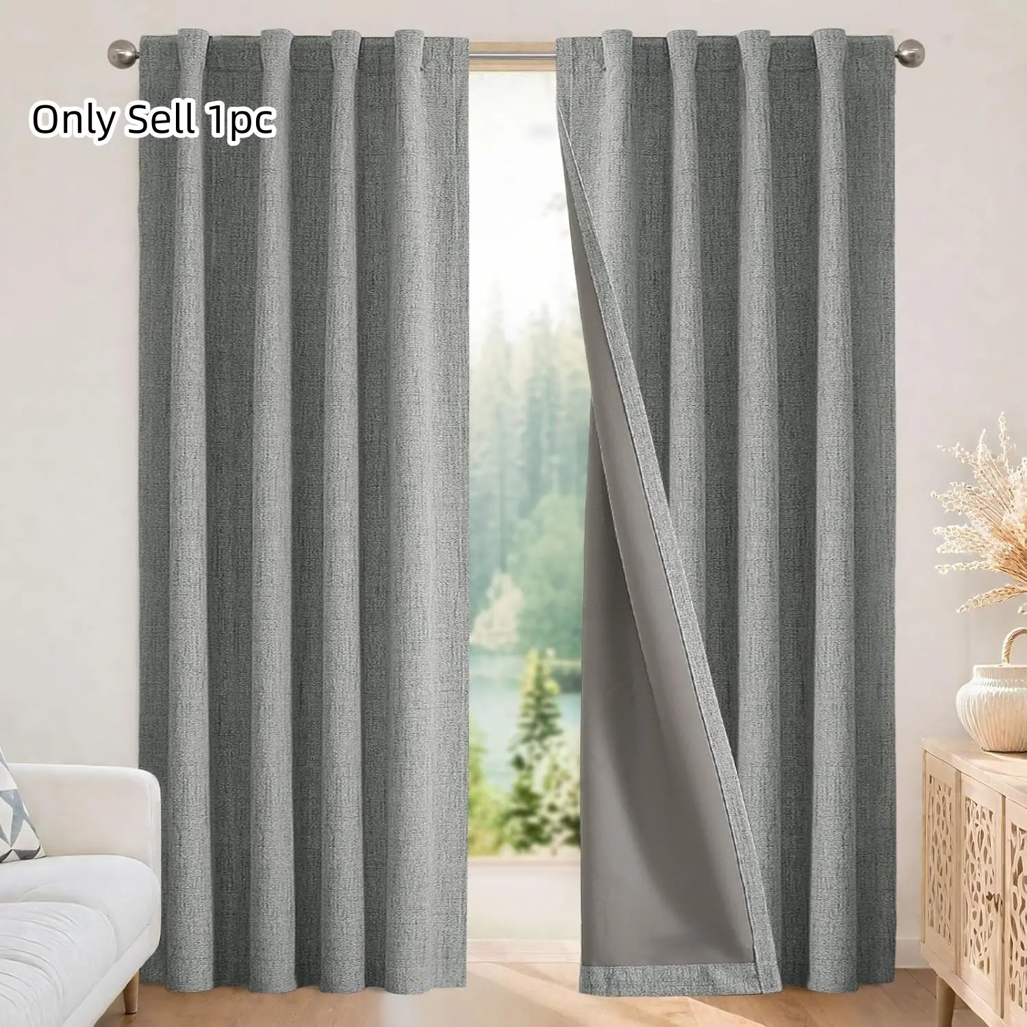 1pc Nordic Minimalist Linen Texture Blackout Window Curtain, Solid Color Coarse Linen Fabric, Soft Earth Tone, Modern Home Decor for Bedroom