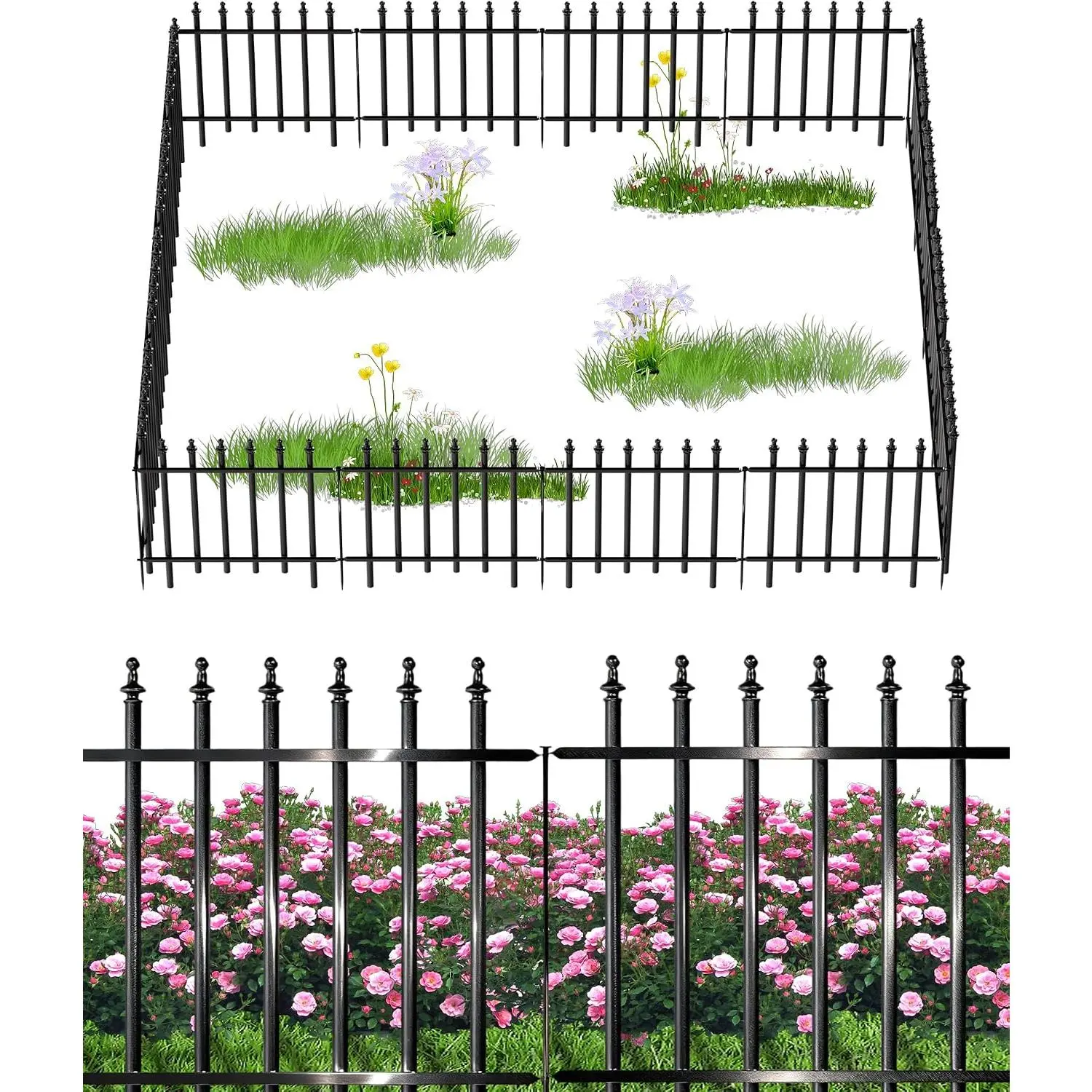 Heavy-Duty 5-Panel Small Garden Fence - 13in H x 7ft L, Thick Hollow Iron Tubes, No-Dig Portable Barrier for Rabbits