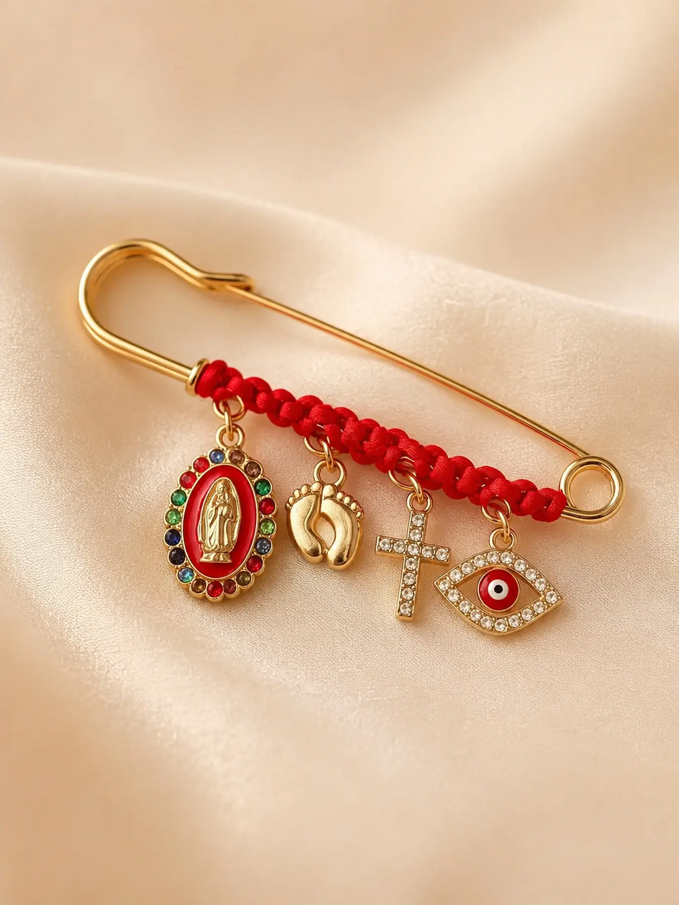 Lucky Red Cord Charm Brooch Pin, Vintage Decorative Clothing Accessory Jewelry for Women, Stylish Fashion Gift