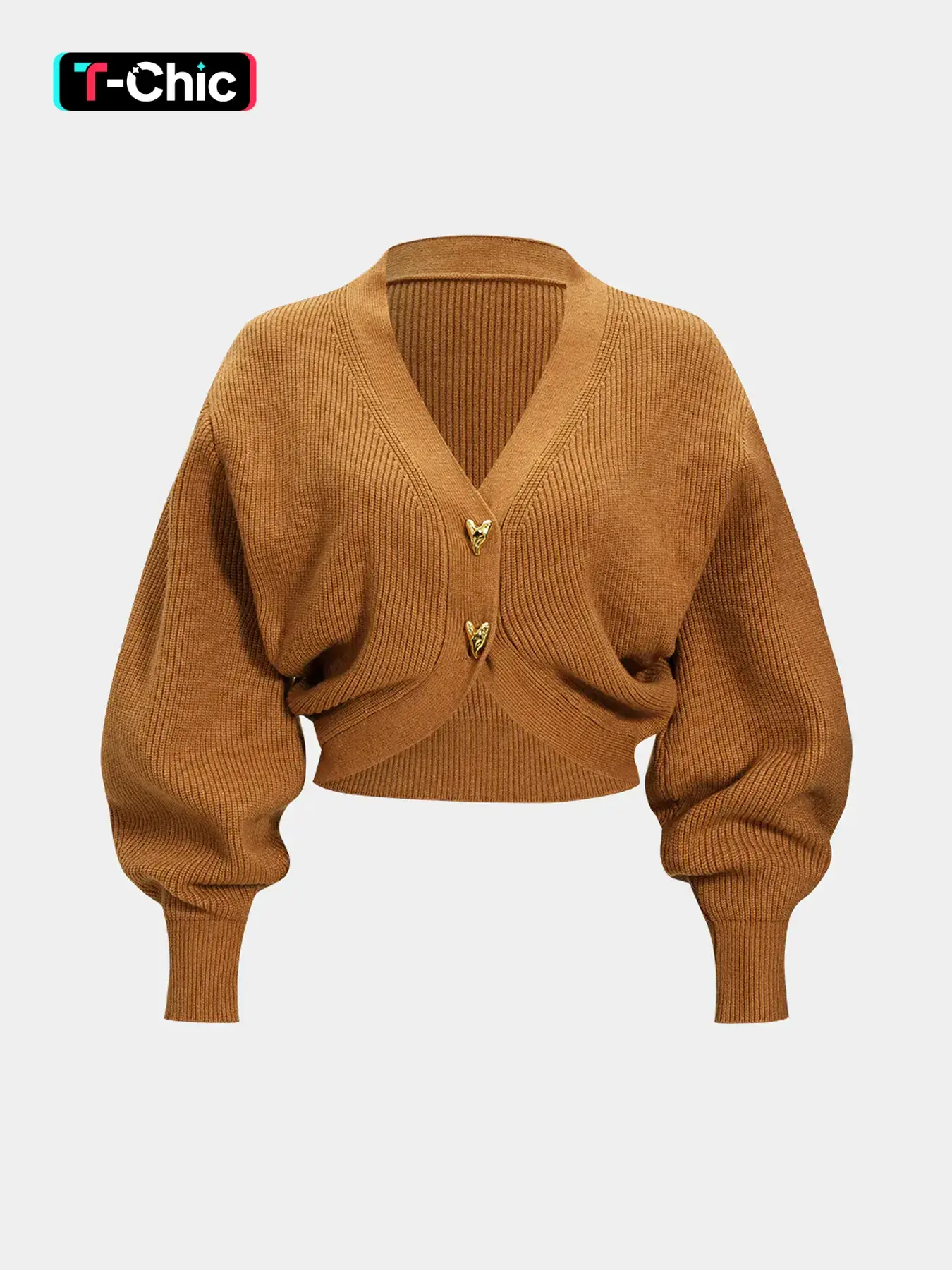 Women's Fall Winter Simple Style Short Cardigan Y-Shaped Metal Button Casual Elegant Waist Cinched Split Sweater Jacket Knitwear