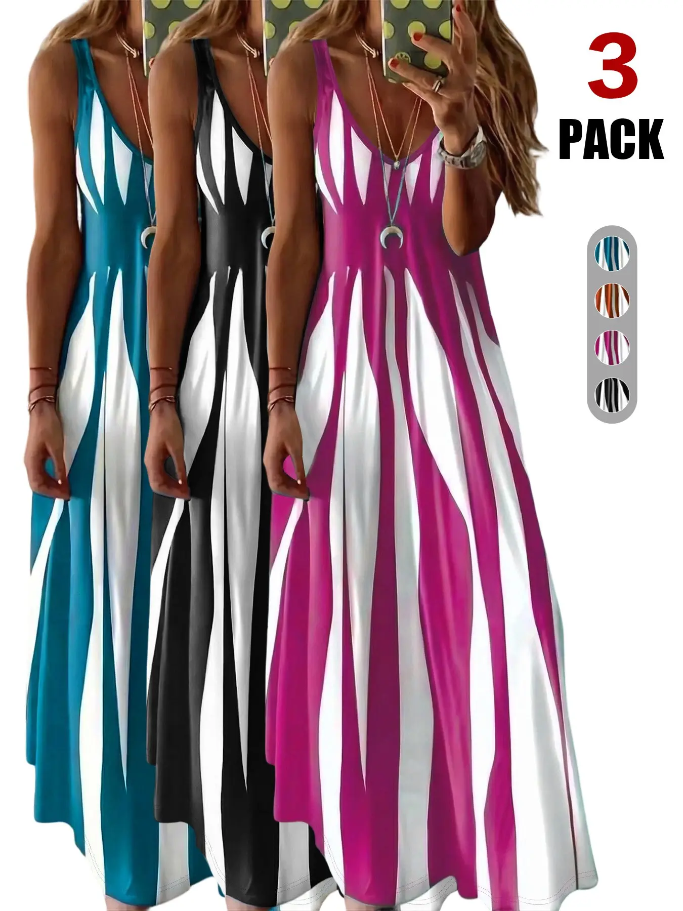Women's Colorblock Maxi V Neck Nightgown, Sleeveless Sleep Dress, Soft Chemise, Comfortable Sleepwear, Lounge Dress