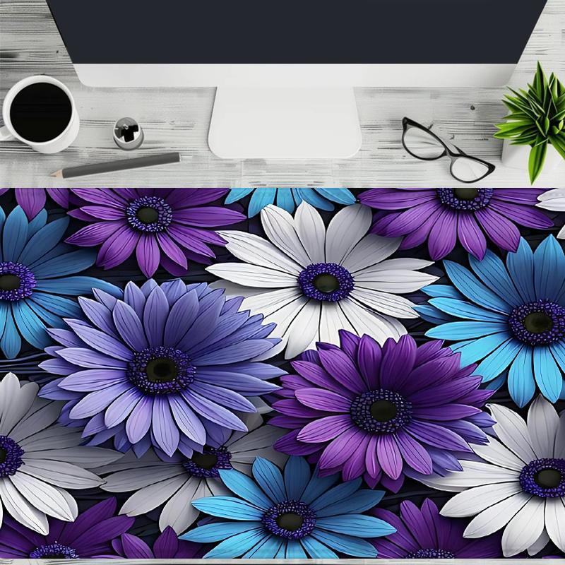 Daisy Floral Pattern Mouse Pad, Rectangle Gaming Mouse Pad with Rubber Base, Office Desk Keyboard Mat for Home Office, Desktop Accessory