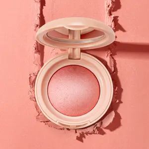 PHOFAY Shimmery Baked Blush - Creamy Blendable, Waterproof, Sweatproof, Long-Wear Compact with Mirror for Daily Makeup Cheek Shine