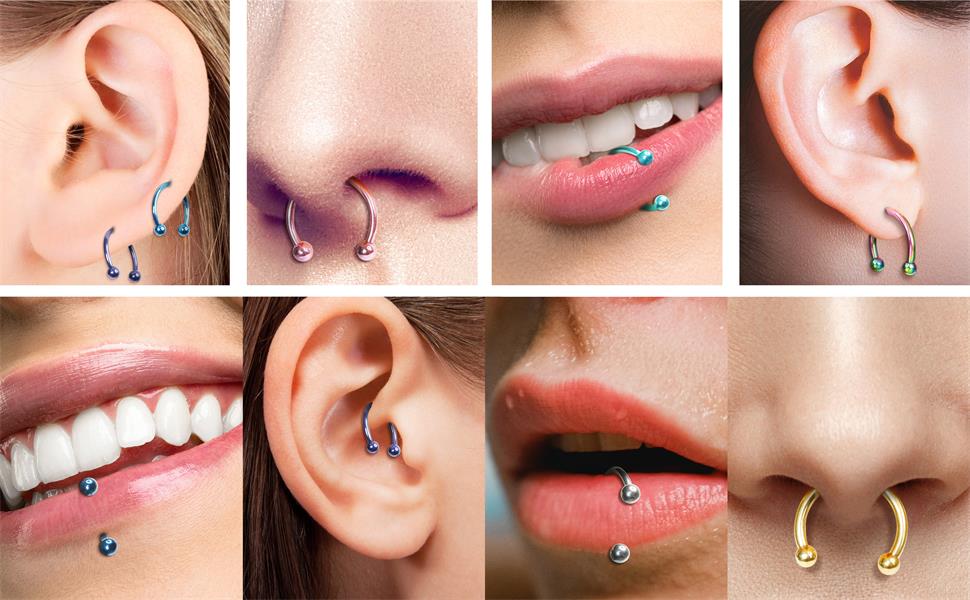 Sanfenly 48Pcs 14G Stainless Steel Horseshoe Nose Septum Rings Piercing Jewelry Cartilage Helix Tragus Earring Hoop Eyebrow Lip Hoop Piercing Ring for Women Men 6mm 8mm 10mm 12mm Beads Gold