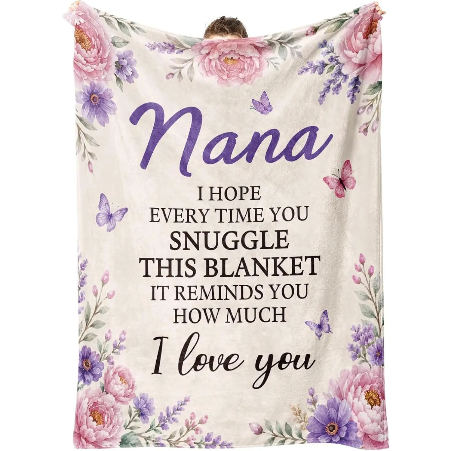 Nana Gifts, Pink & Purple Floral Throw, Nana Birthday Gifts from Grandkids, to My Nana for Mothers Day Christmas, Soft Blanket for Bed, Couch, Nap(50" x 60")