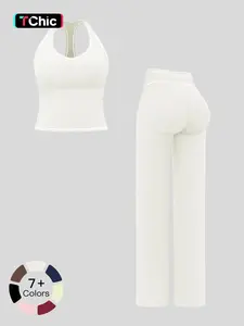 Women's Yoga Set with Dual Shoulder Straps, High-End Feel Sportswear, Running & Exercise, Colorblock Fleece Fabric, All Season Activewear