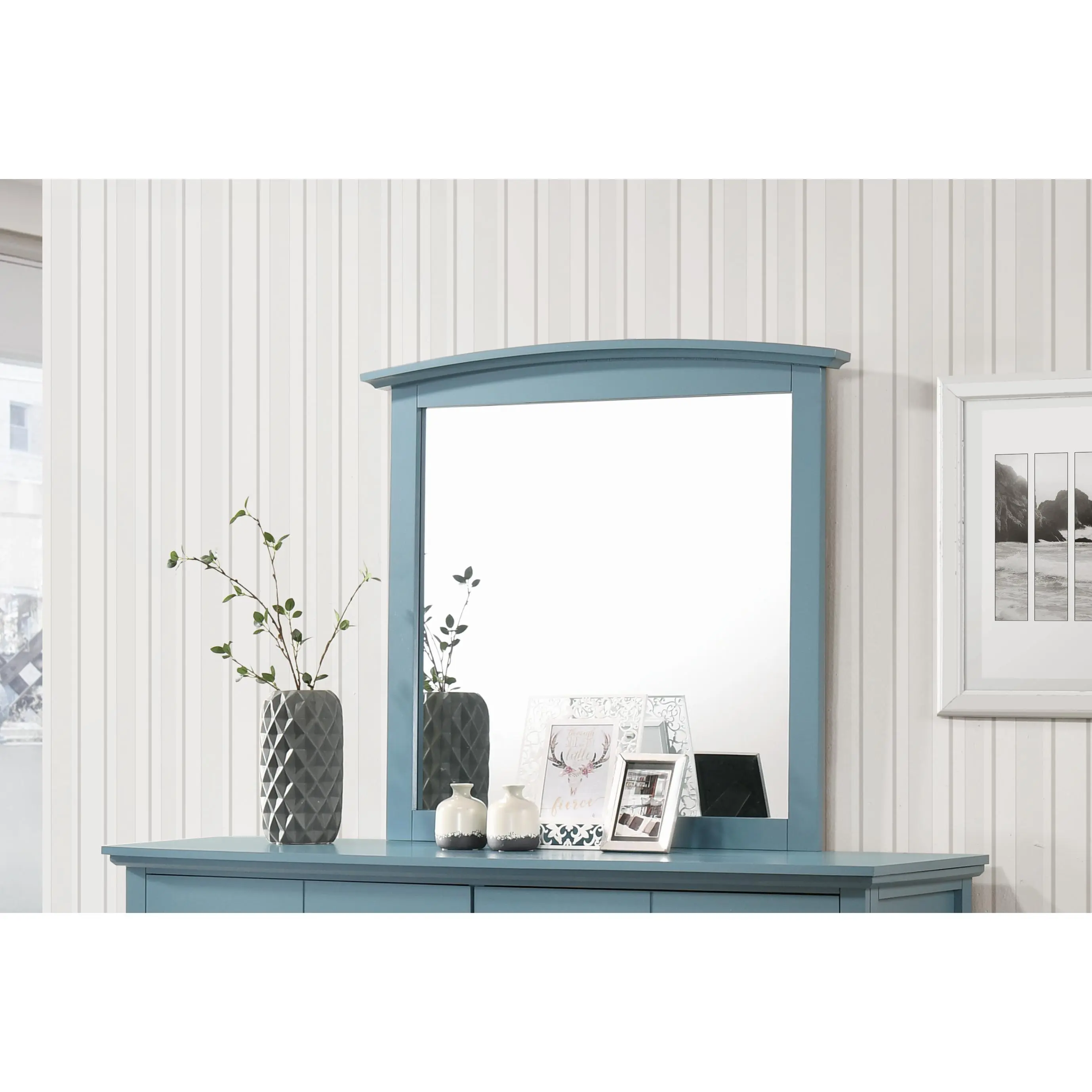 Nokaa Teal Wall Mounted Mirror Cabinet with Low Distortion Glass - 35"H x 37"W x 2"D - Particle Board Construction for Bathroom, Bedroom, or Powder Room