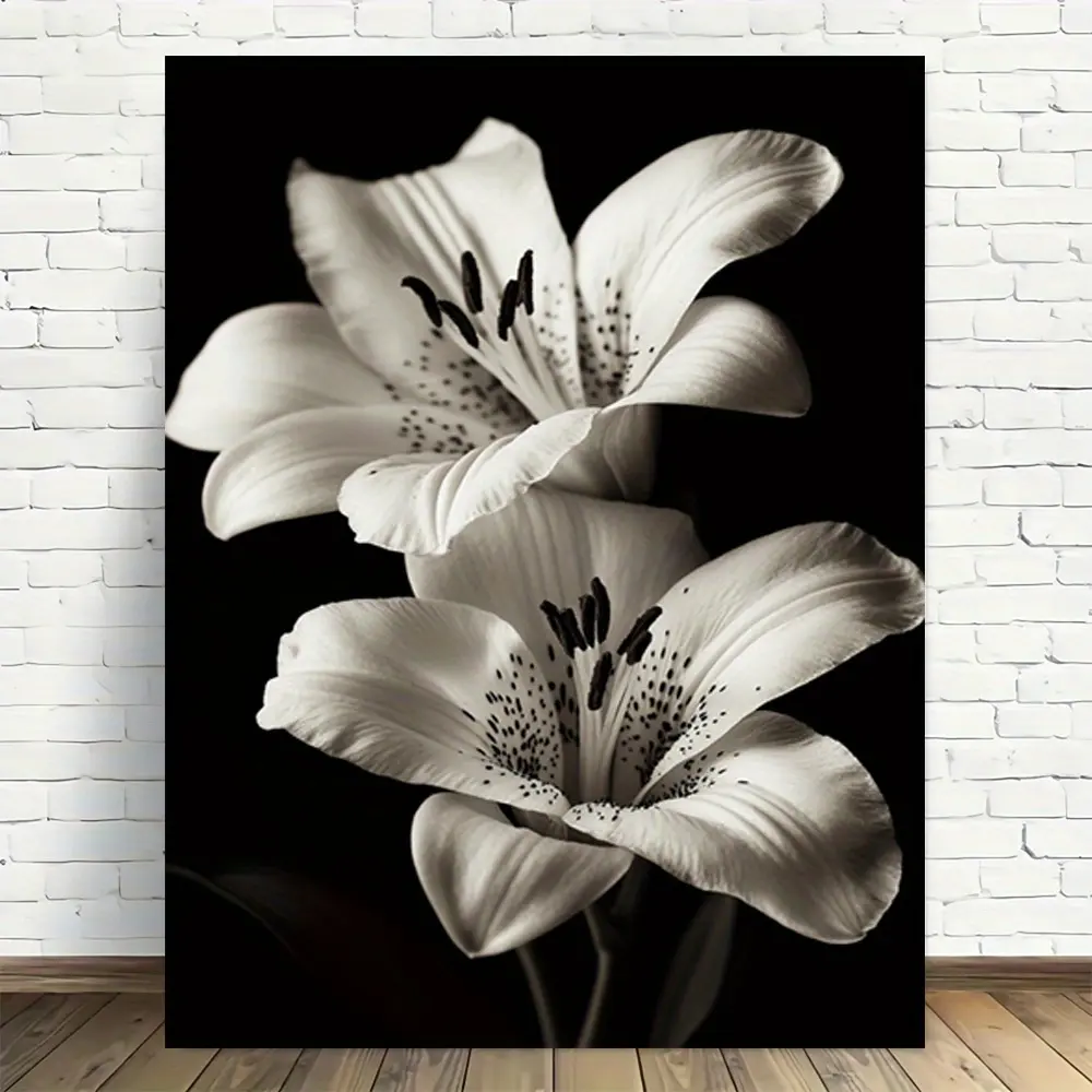 2D Flat, 1Pc Black and White Lily Flower Wall Art Print - Canvas Poster, High-Quality Modern Vintage Design, Used for Home Office Decoration, Elegant Indoor Wall Hanging, Elegant Room Decoration | Artistic printing, mural decoration