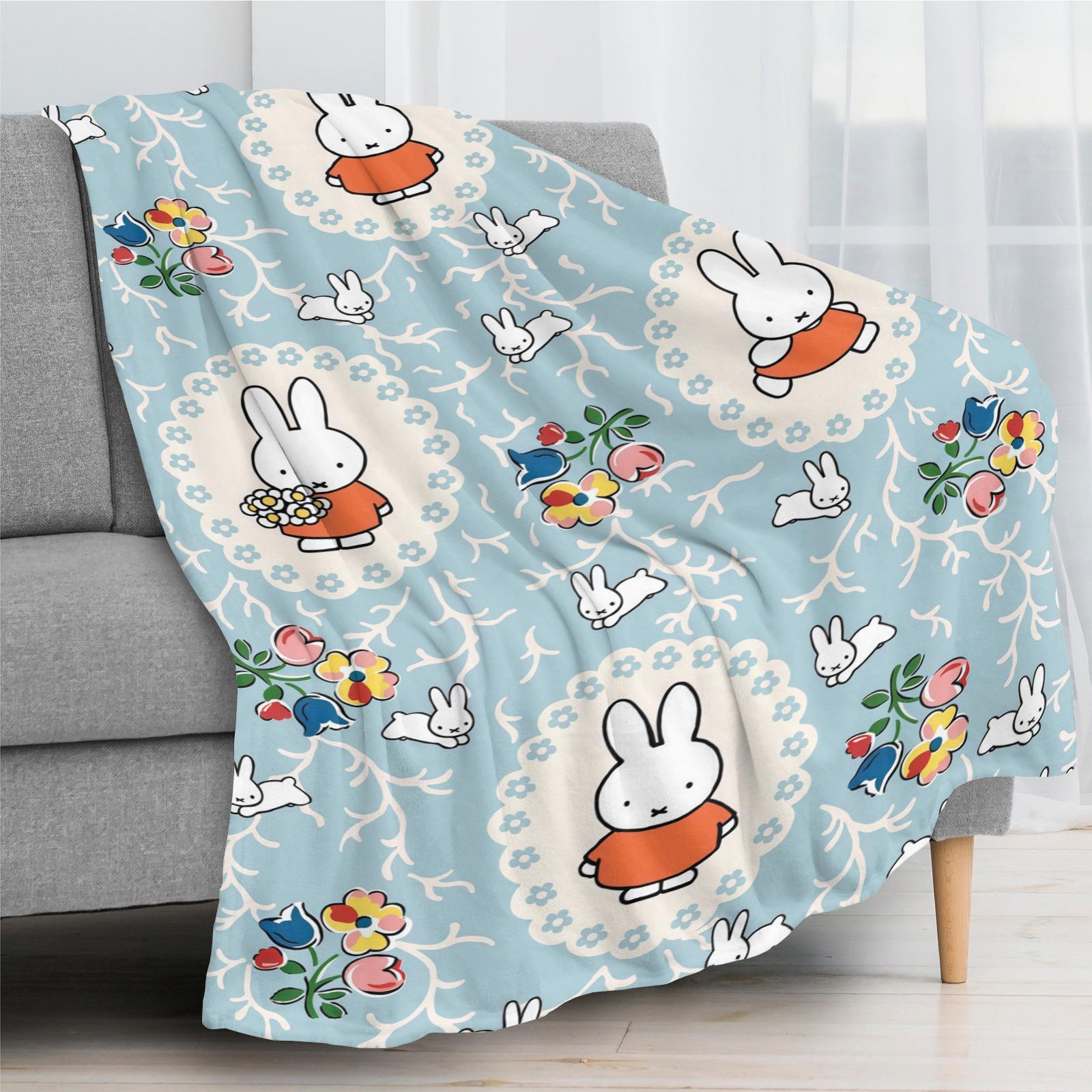 Miffy Cartoon Blanket Featuring Adorable Rabbit Design Soft Comfortable Polyester Fabric Skin Friendly Machine Washable for All Seasons