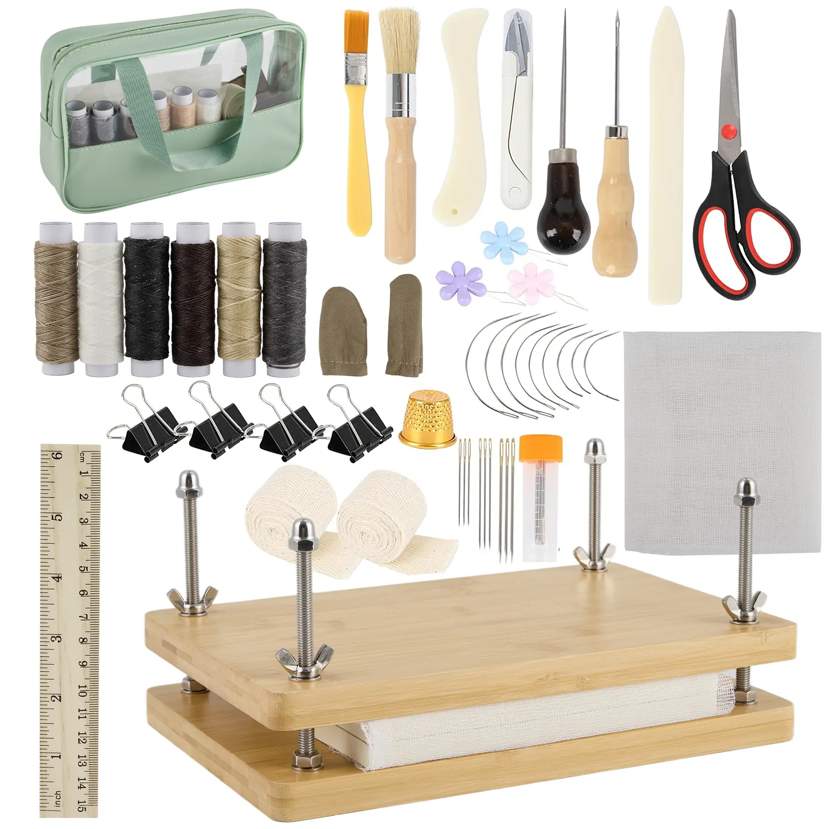 50 Piece Manual Book Binding Kit, Book Binder Press – Multi-Purpose DIY Bookbinding & Paper Flattening Tool for Handmade Journals, Scrapbooks, Office, School
