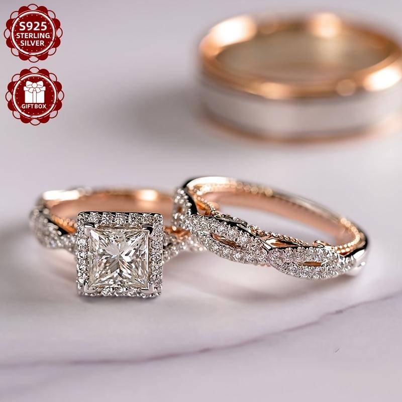 New S925 Sterling Silver 3pcs/set Moissanite Ladies' Luxurious, Fashionable, Elegant,-end Retro Ladies' Engagement And Suitable for Weddings, Birthdays, Daily Christmas, Carnival, Including Gift Box, Daily Wear, Elegant Design, Fashionable Rings, Durable