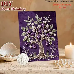 1PC DIY New Pearl Painting with Jewelry Pearl Tree Pattern Design Suitable for Home Wall Decoration Art Perfect Creative Handicraft Art Festival Gift Inspires Your Creative Inspiration and Passion, Frameless