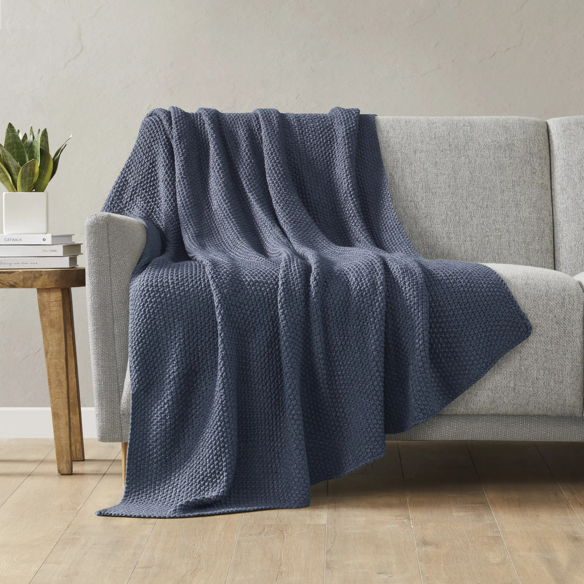 Nokaa 50x60 Inch Acrylic Throw Blanket - Cozy Knit Texture, Lightweight Summer Layer or Extra Warmth, Machine Washable, Blue