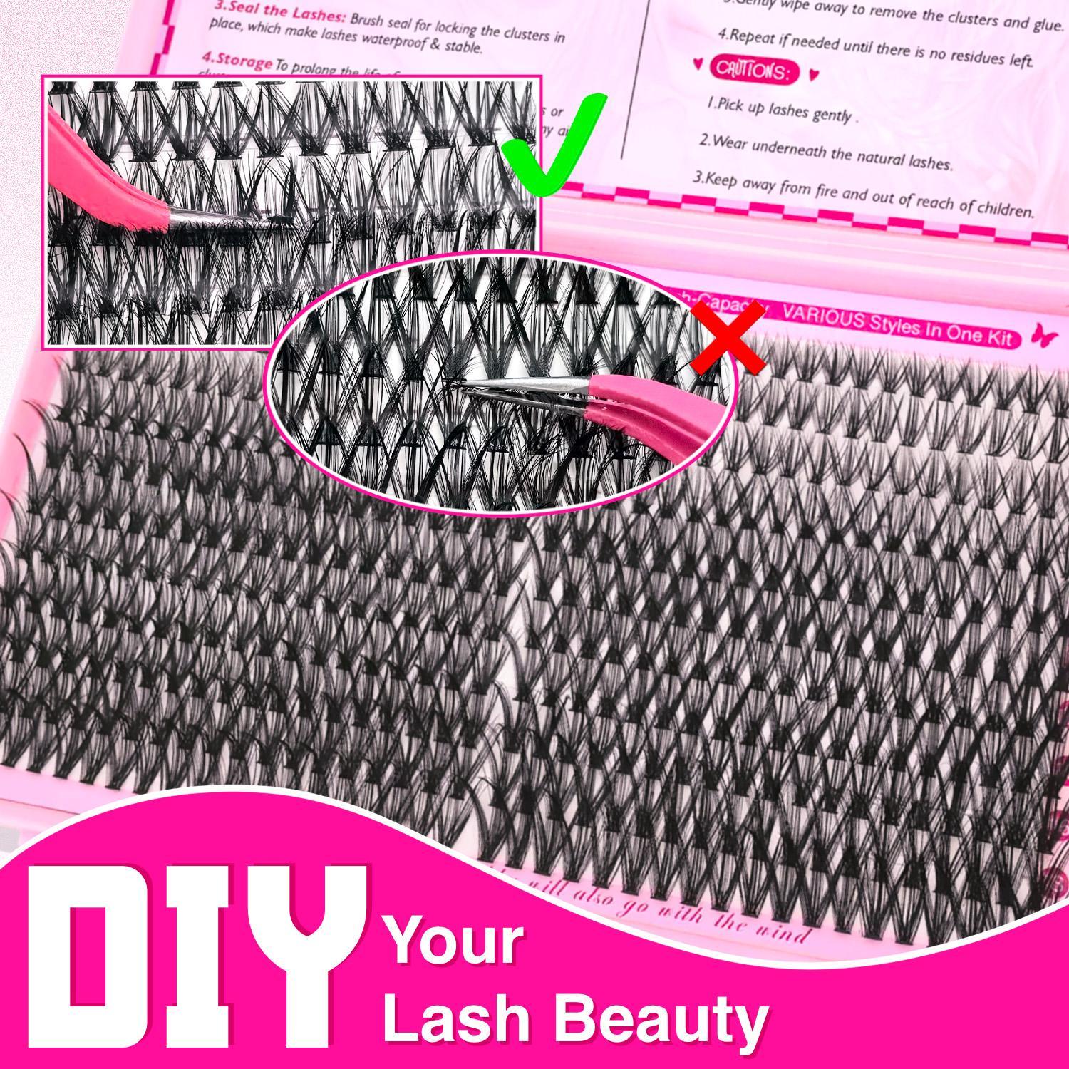 Individual False Eyelashes Kit, 1 Box Mixed Length D Curl with Lash Bond and Seal, Remover & Tweezers, Natural, Dense, Fluffy Eye Makeup Accessories, False Eyelashes Extensions for Women