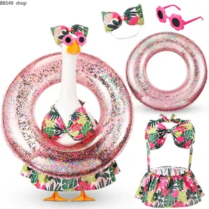 Summer Hawaiian Porch Goose Bikini Outfit – 23” Statue Costume Set with Sunglasses & Swim Ring (Goose Not Included), Tropical Pool, Garden, Patio & Lawn Decoration Accessory