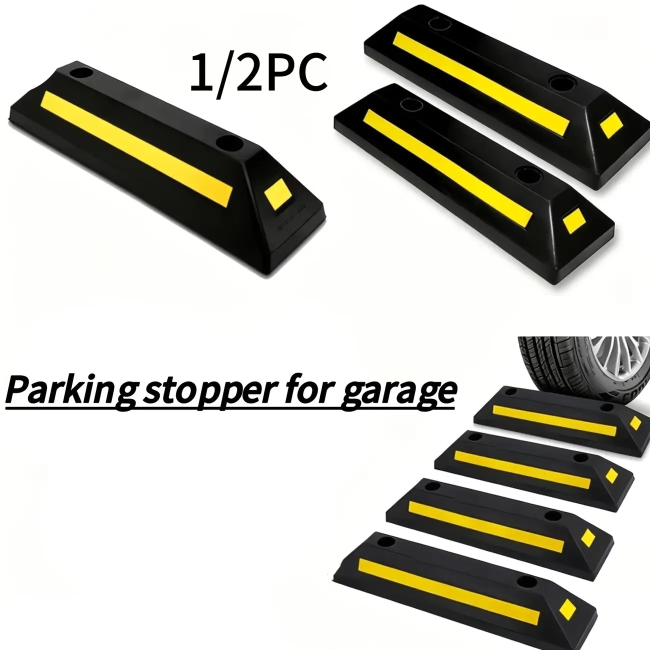 Rubber Parking Stop,Wheel Stopper,Parking Wheel Chock,Reflective Parking Block, Garage Wheel Stop, Parking Block, Car Spot Locator, Anti-Slip Parking Stopper, Reflective Stripes, Garage Lane Protection, Suitable for All Vehicles, Christmas Gift
