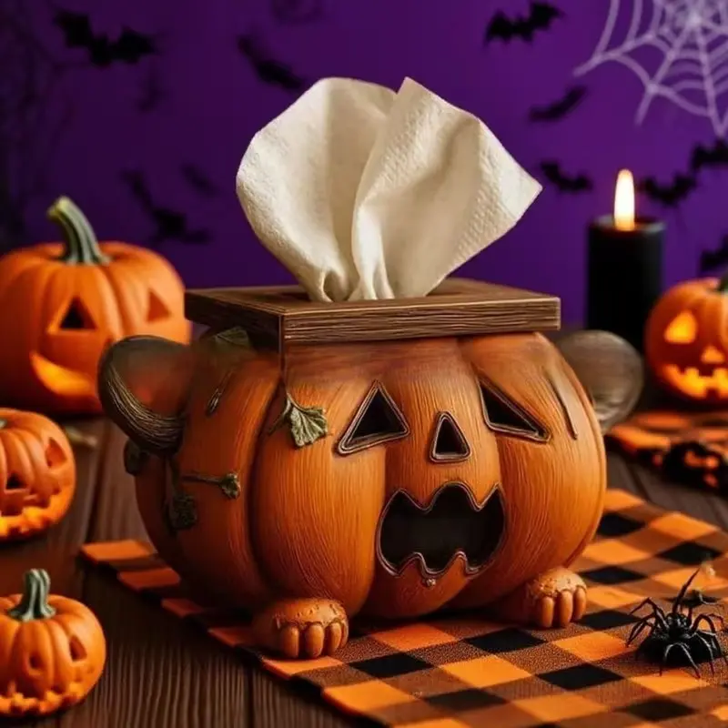 Halloween Creative Pumpkin Napkin Holder, Vintage Cute Resin Craft, Home Living Room Desktop Decoration, 1pc Ornament