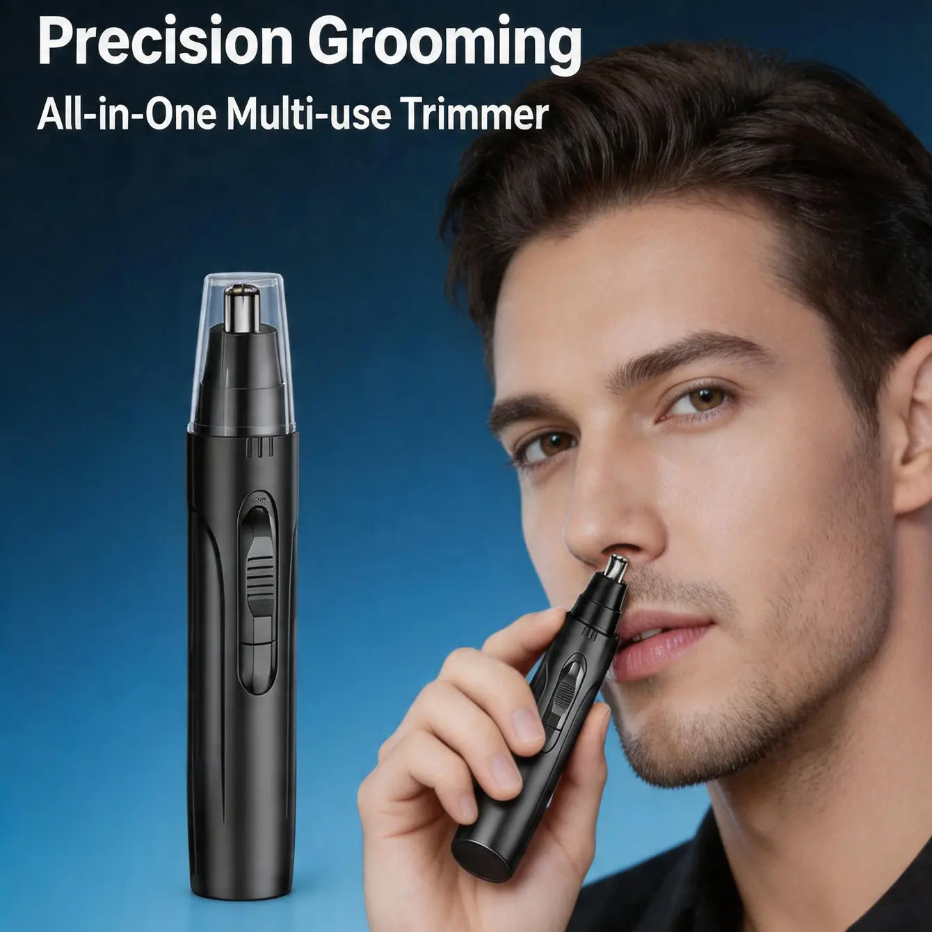 Electric Nose Hair Trimmer, Stainless Steel Dual Blade Pain-Free Hair Remover, Battery Version (battery Not Included), Portable Design