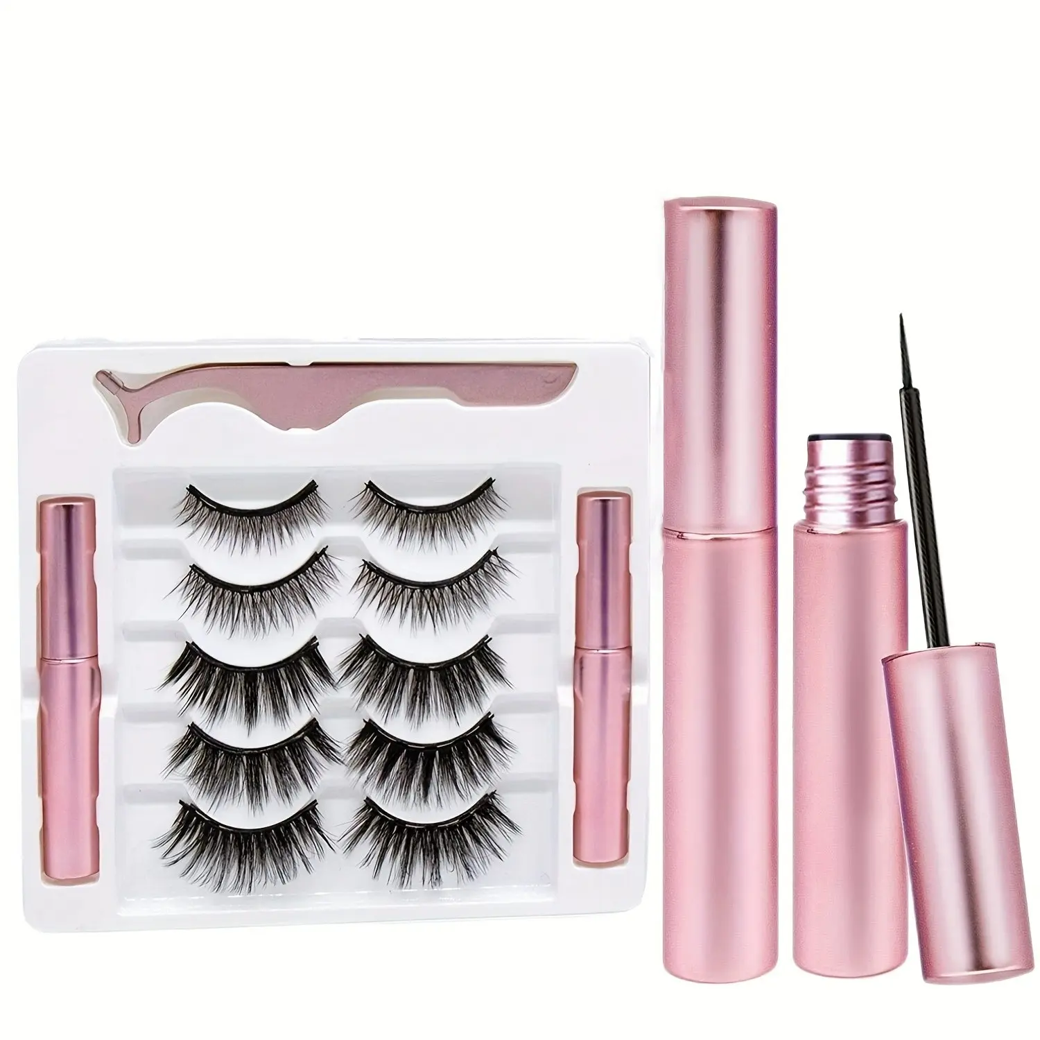 Magnetic Eyeliner and Lashes Kit, Reusable Magnetic Lashes Set, Includes 5 Pairs, Perfect for Bold Eye Makeup Looks