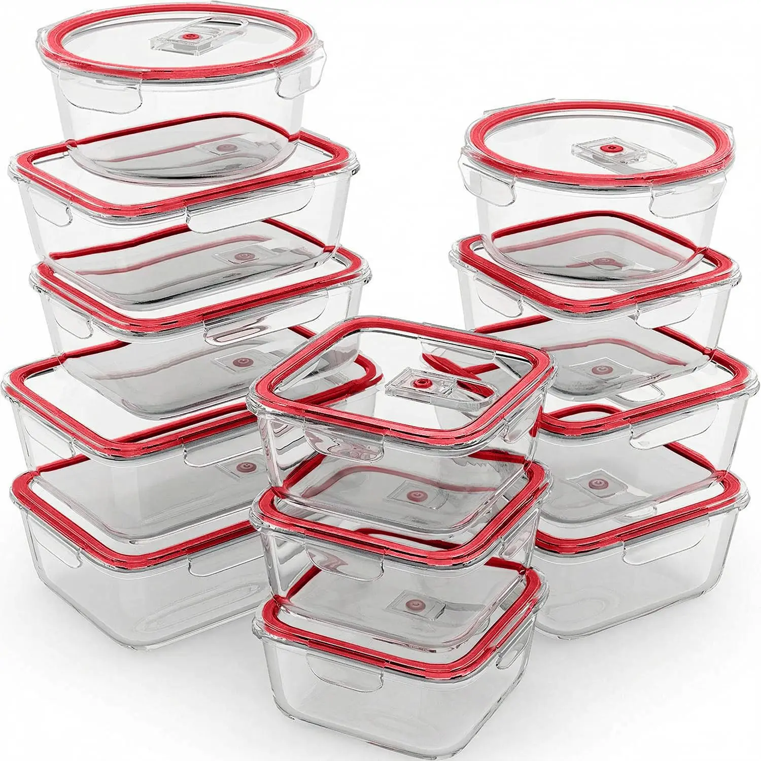 24 count Airtight Glass  Storage Containers - Glass Meal Prep Containers - Freezer to Oven Safe - Steam Release Valve  - Airtight Bento Boxes - Leak Proof (12  & 12 Containers)
