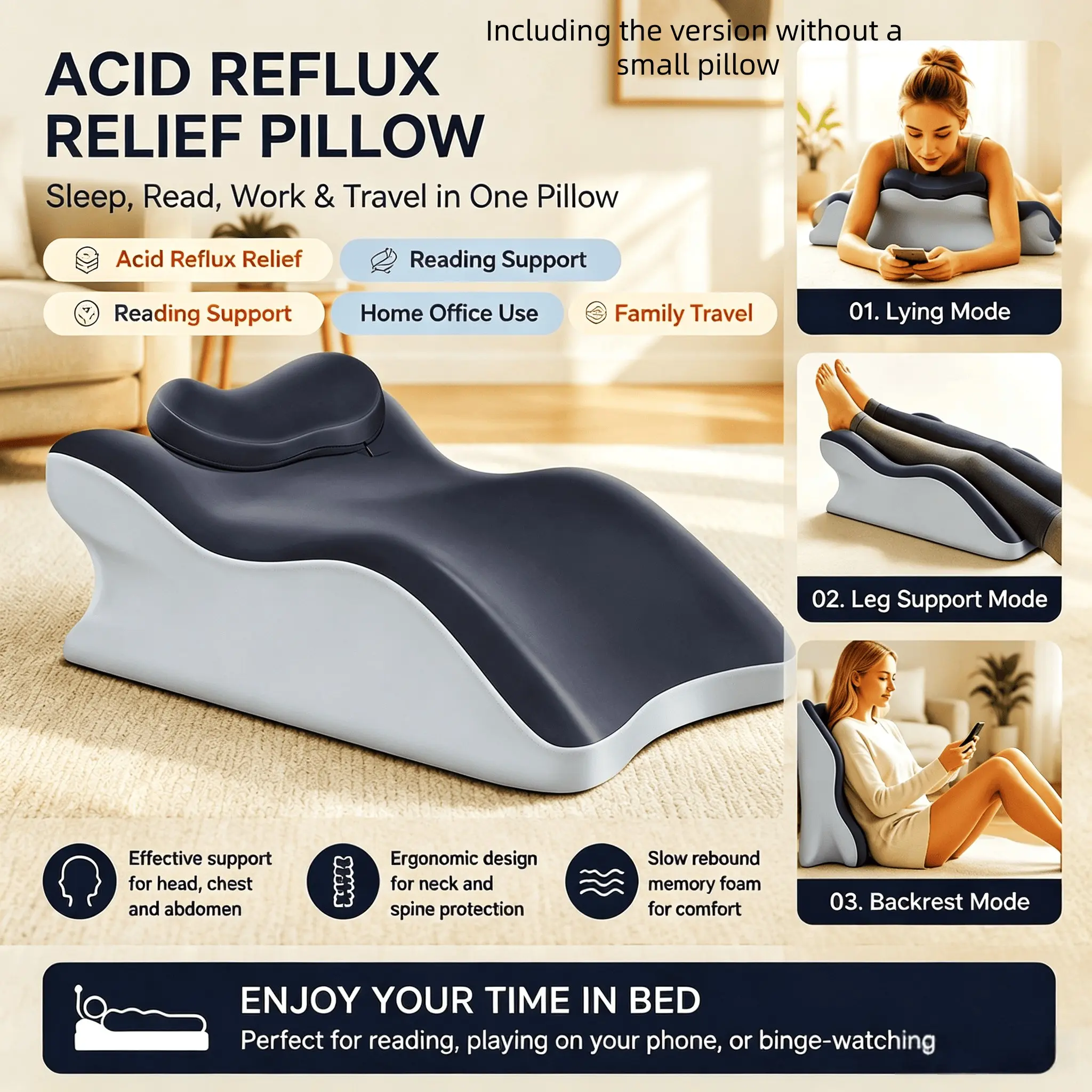 100+ usage scenarios-Ergonomic Memory Foam Wedge Pillow / Lumbar Support Pillow / Stomach-Sleeping Pillow / Reading Pillow – Relieves Pressure & Acid Reflux, Prevents Snoring – Multifunctional – For Office, Driving, Travel, and Relaxation