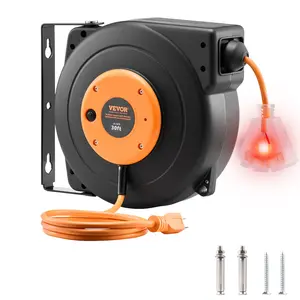 【DealsForYouDays】VEVOR Retractable Extension Cord Reel, 30 FT, Heavy Duty 16AWG/3C SJTOW Power Cord, with Lighted Triple Tap Outlet 10 Amp Circuit Breaker, for Ceiling or Wall Mount Garage and Shop, ETL Listed