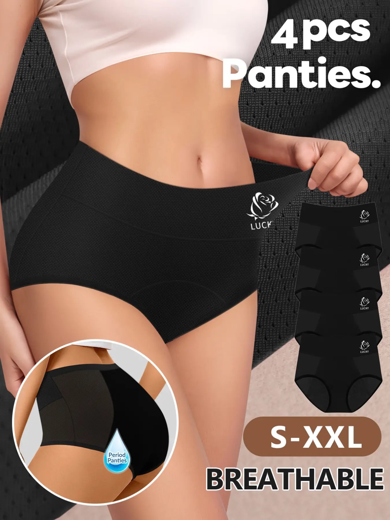 4-Pack Leakproof Underwear for Menstrual Period, Minimalist Full Coverage Absorbent Briefs, High Rise High Waist Fitted Sexy Underwear for All Seasons Panties