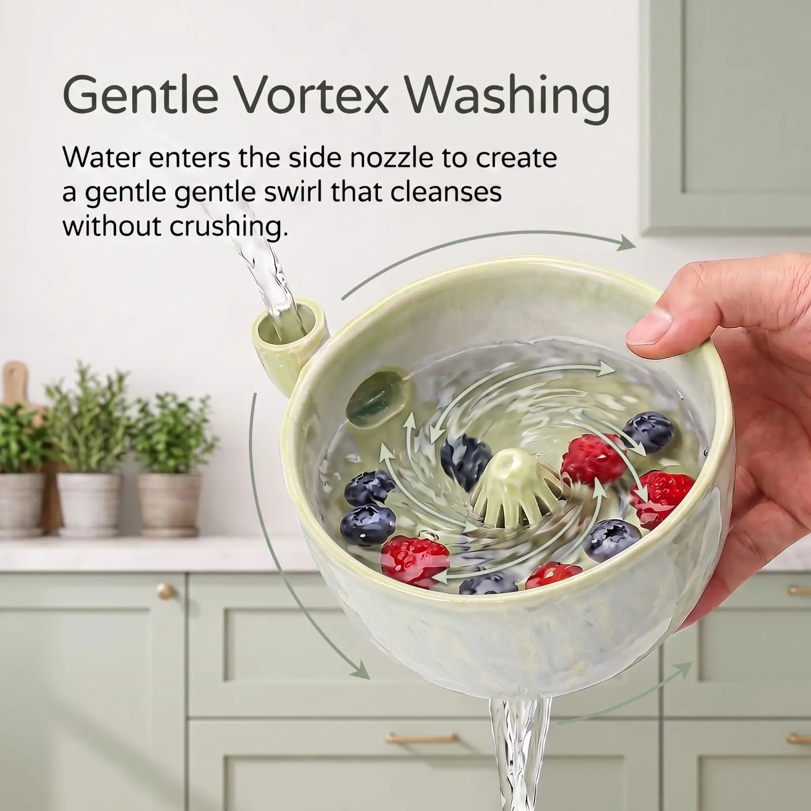 Self Rinsing Berry Washing Ceramic Bowl, Berry Basket with Holes Stoneware Fruit Strainer Colander for Kitchen Counter Strawberries Blueberries