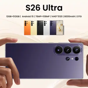 2026 Latest S26 Ultra 5G Android 15 Phone, 12GB+512GB, 6.99" HD Display, 78MP+108MP Dual Cam, 8000mAh, Face ID, Built-in Pen, Case & Screen Protector