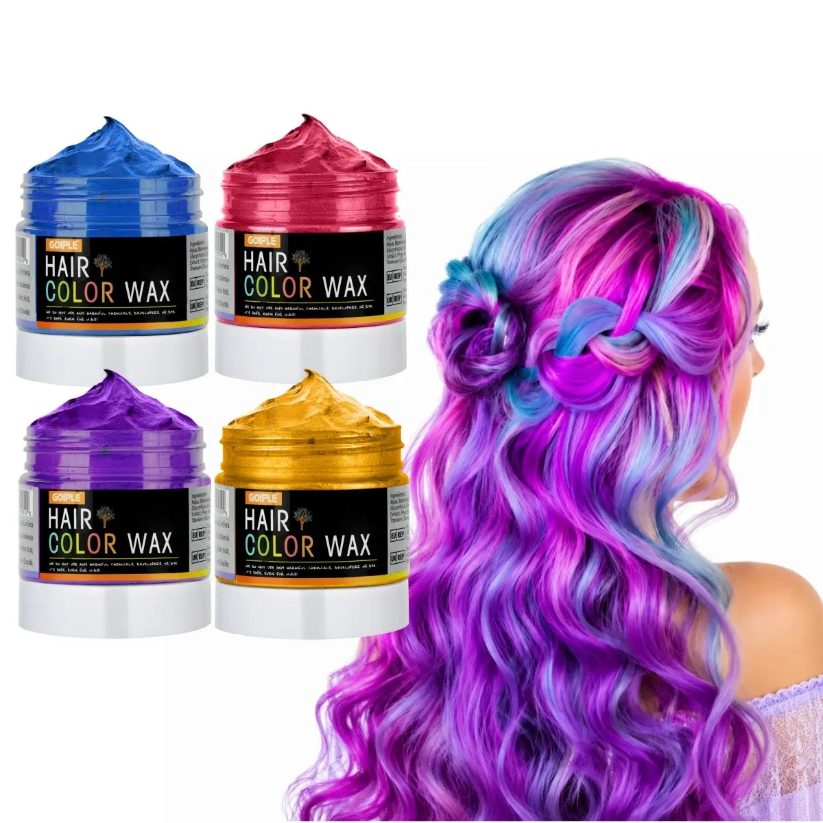 GOIPLE 4-Color Temporary Hair Color Wax Set, Instant Washable Temporary Hair Dye, Party Cosplay Hair Styling, Non-Sticky, Easy to Apply &, Perfect for Halloween, Easter, Party, Cosplay, Themed Events，Safe for Men And Women, Lasts All Halloween Party, Rins