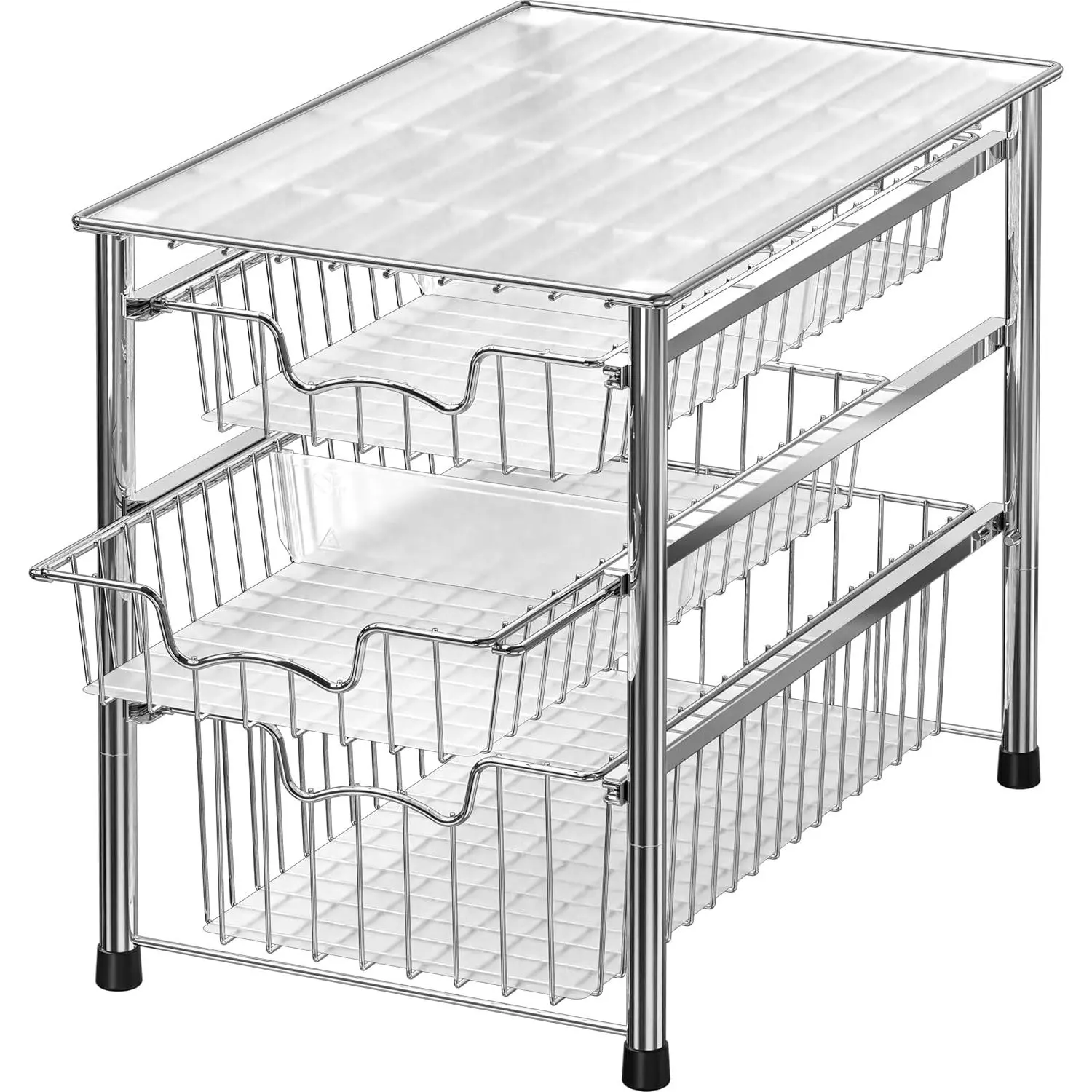 Stackable 3 Tier Sliding Basket Organizer Drawer, Chrome