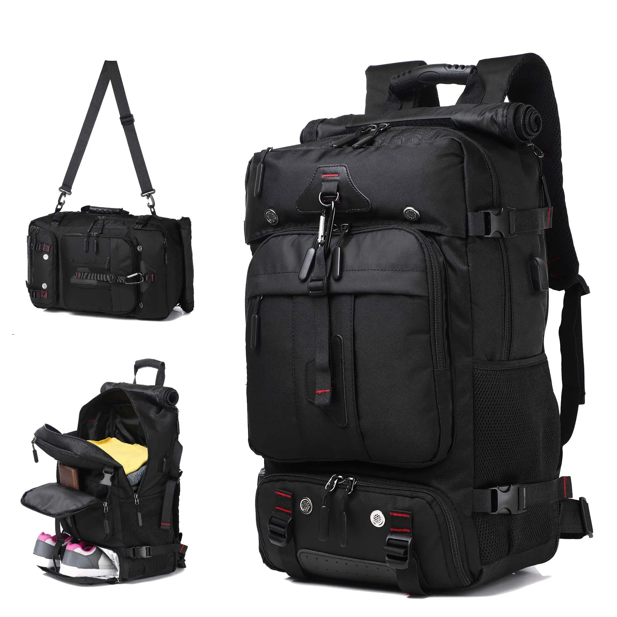 Minimalist Convertible Travel Backpack, Large Capacity Waterproof Synthetic Bag for Men and Women with Shoe Storage for Gym & Business