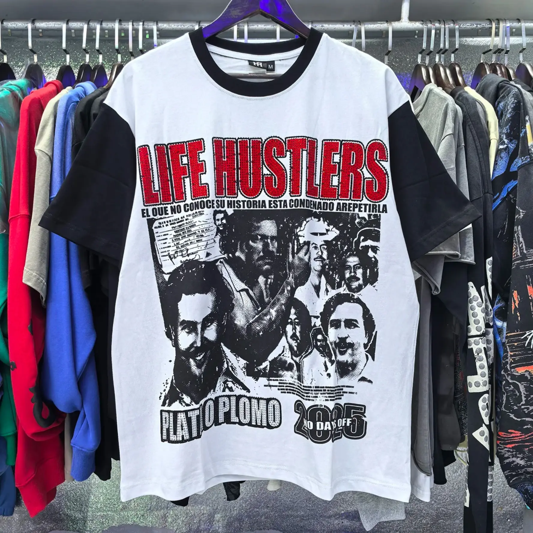 Life Hustlers Rhinestone Printed Graphic T-Shirt 100% Cotton Loose Oversized Y2K Shinning Diamond Short Sleeve Tees Autumn Casual Streetwear Top Men Women Unisex,back to school,back to school haul