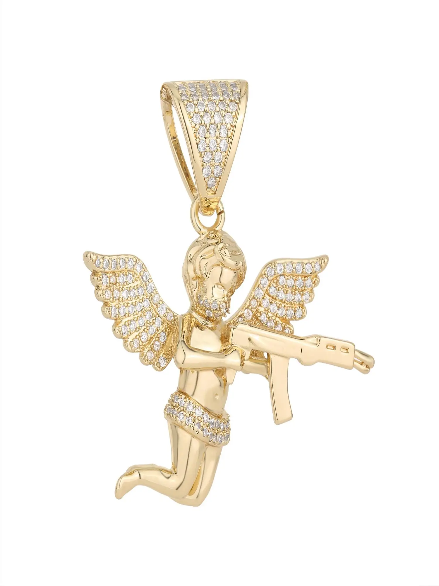 Zircon Wings Angel Pendant, Trendy Rapper Style, Fashionable Rhinestone Decorated, Unisex Jewelry, Cute Animal Print, All Seasons, DIY Supplies for Jewelry Making, Rhinestones Pendant