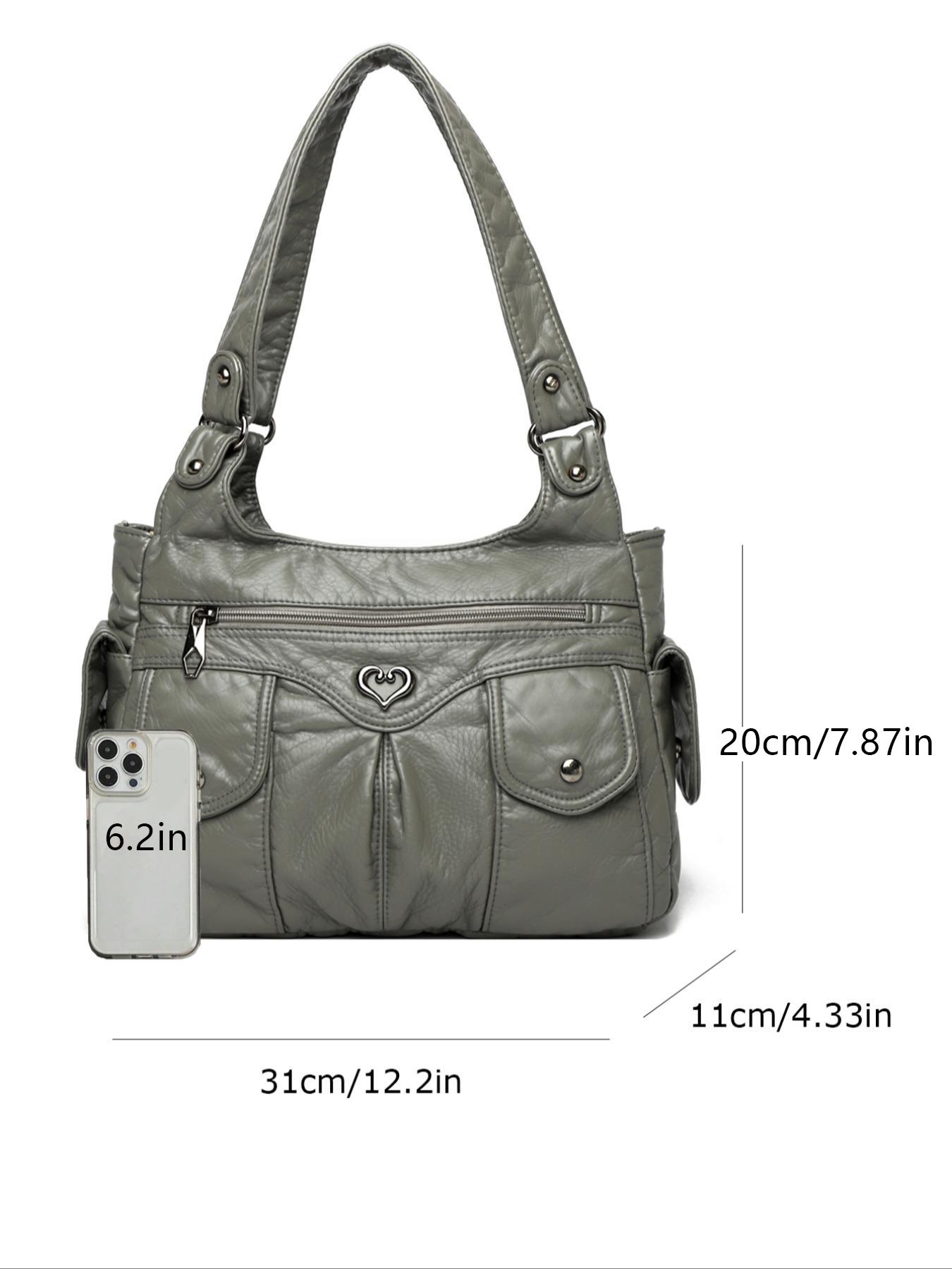 Women's Fashionable Plain Heart Decorated Embellished Shoulder Bag, Casual Large-Capacity for Daily Used, Trendy Versatile Shopping Bag, Hobo Bag