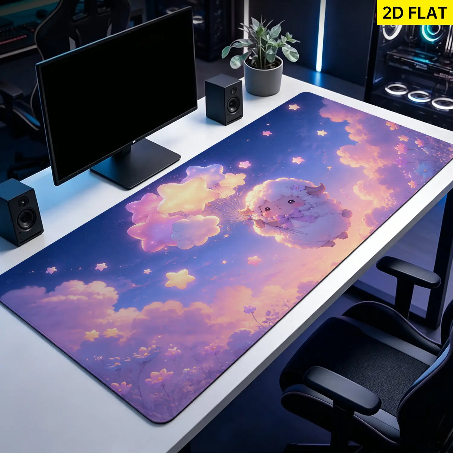 Extra Large dreamy sheep with stars and clouds Mouse Pad,Non Slip Rubber Pad,Desktop Decoration Drotection Pad,Washable,Lock Edge Multi Size,Premium Multipurpose Mousepad For Home,Office,Gift for Family and Friends